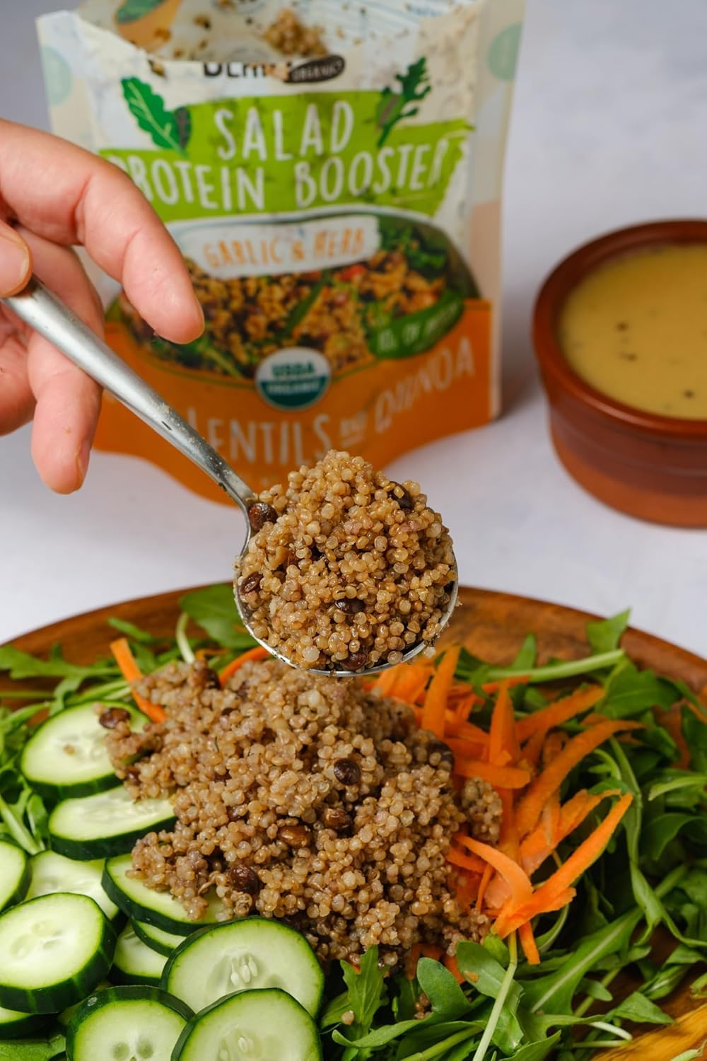 BeanVIVO 6-Pack Salad Protein Booster - Organic Lentils & Quinoa with Garlic & Herbs, 10g Protein per Pouch, 5oz