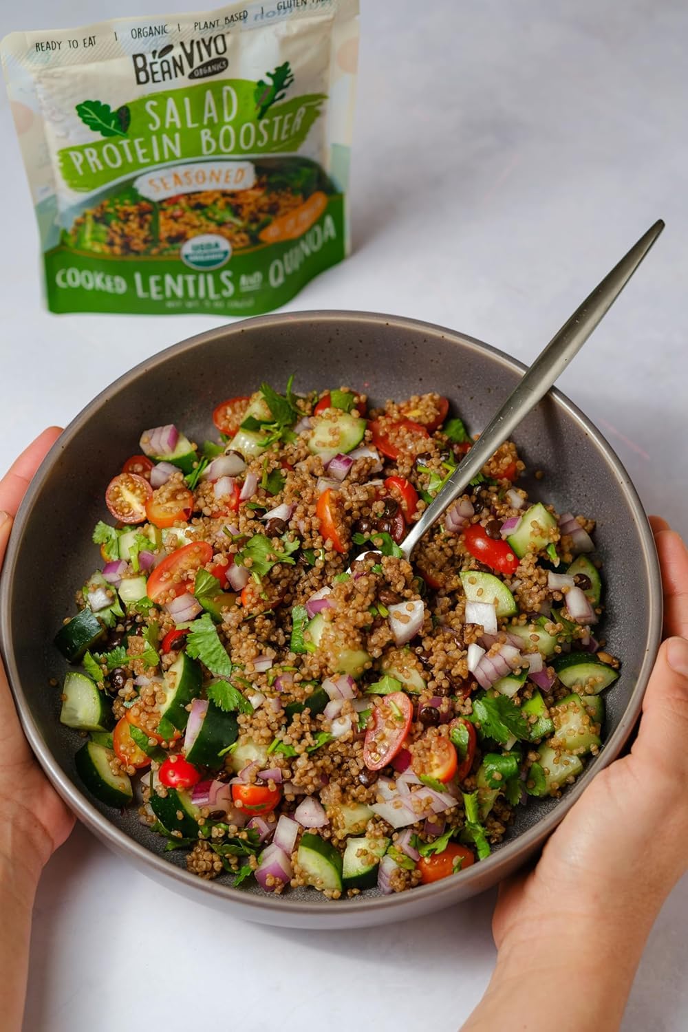 BeanVIVO 6-Pack Salad Protein Booster – Organic Lentils & Quinoa, 10g Plant Protein per 5oz pouch