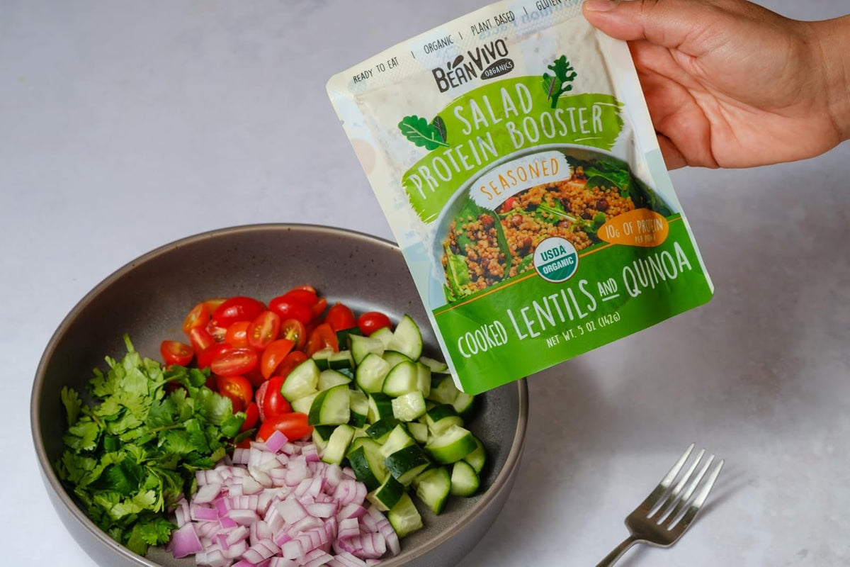 BeanVIVO 6-Pack Salad Protein Booster – Organic Lentils & Quinoa, 10g Plant Protein per 5oz pouch
