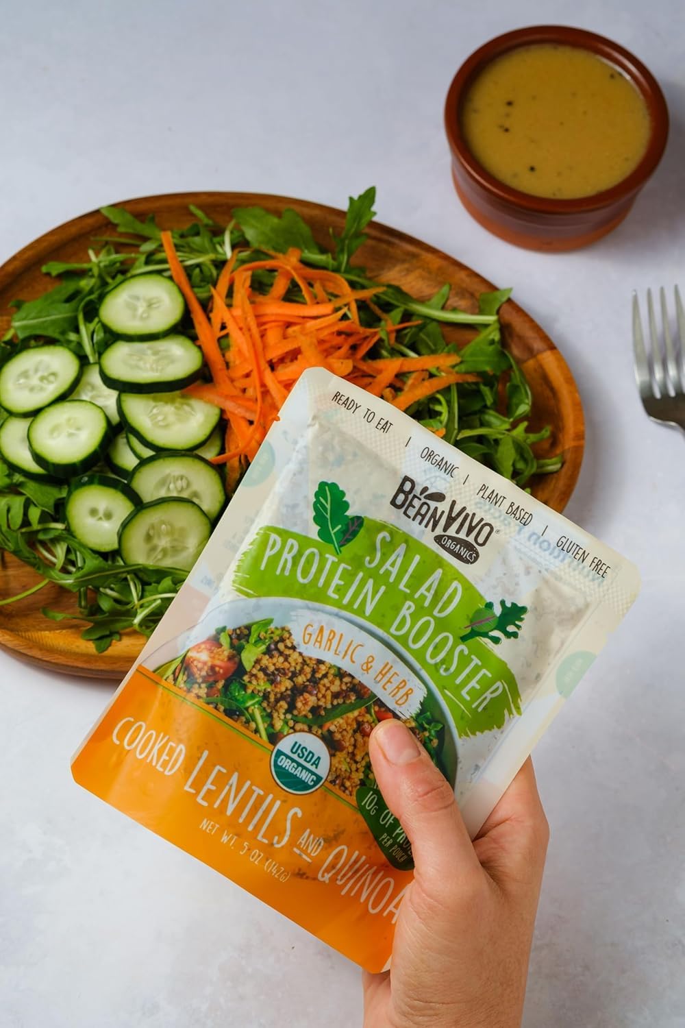 BeanVIVO 6-Pack Salad Protein Booster - Organic Lentils & Quinoa with Garlic & Herbs, 10g Protein per Pouch, 5oz