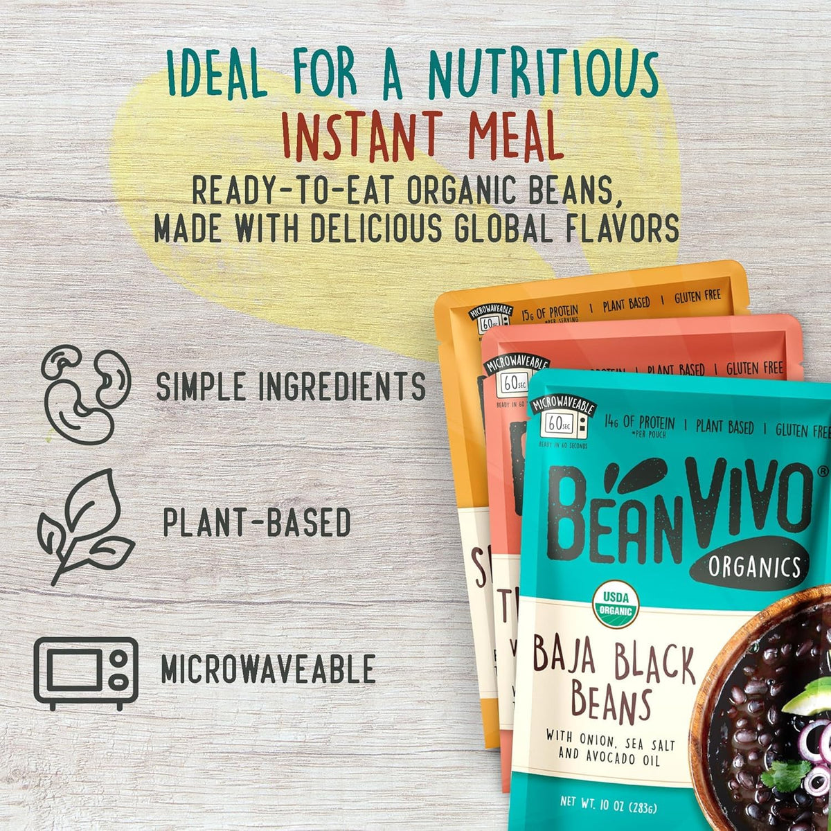 BeanVIVO Variety 6 Pack – Organic Baja Black Beans, Three Bean Vegan Chili & BBQ Pinto Beans