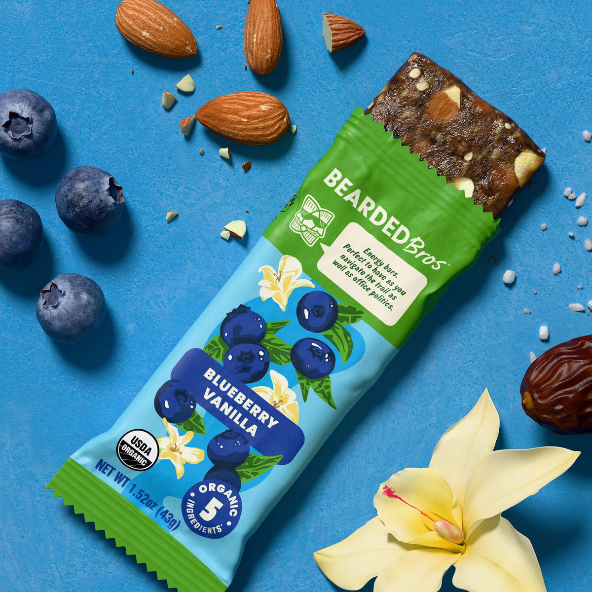 Bearded Brothers Organic Vegan Energy Bars – Blueberry Vanilla | Gluten & Soy Free, Paleo, Whole30, Non-GMO