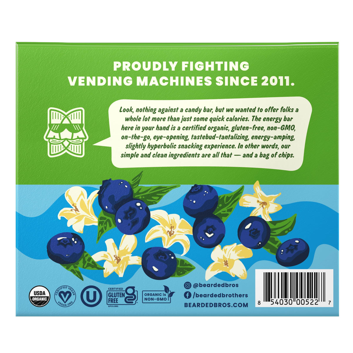Bearded Brothers Organic Vegan Energy Bars – Blueberry Vanilla | Gluten & Soy Free, Paleo, Whole30, Non-GMO