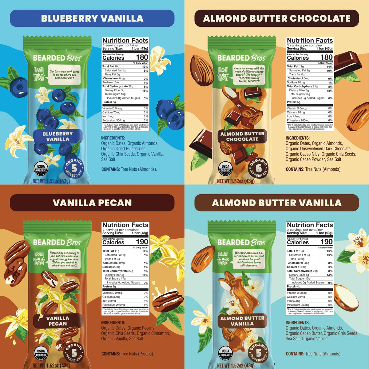 Bearded Brothers Organic Vegan Energy Bars — Gluten & Soy Free, Paleo, Whole30