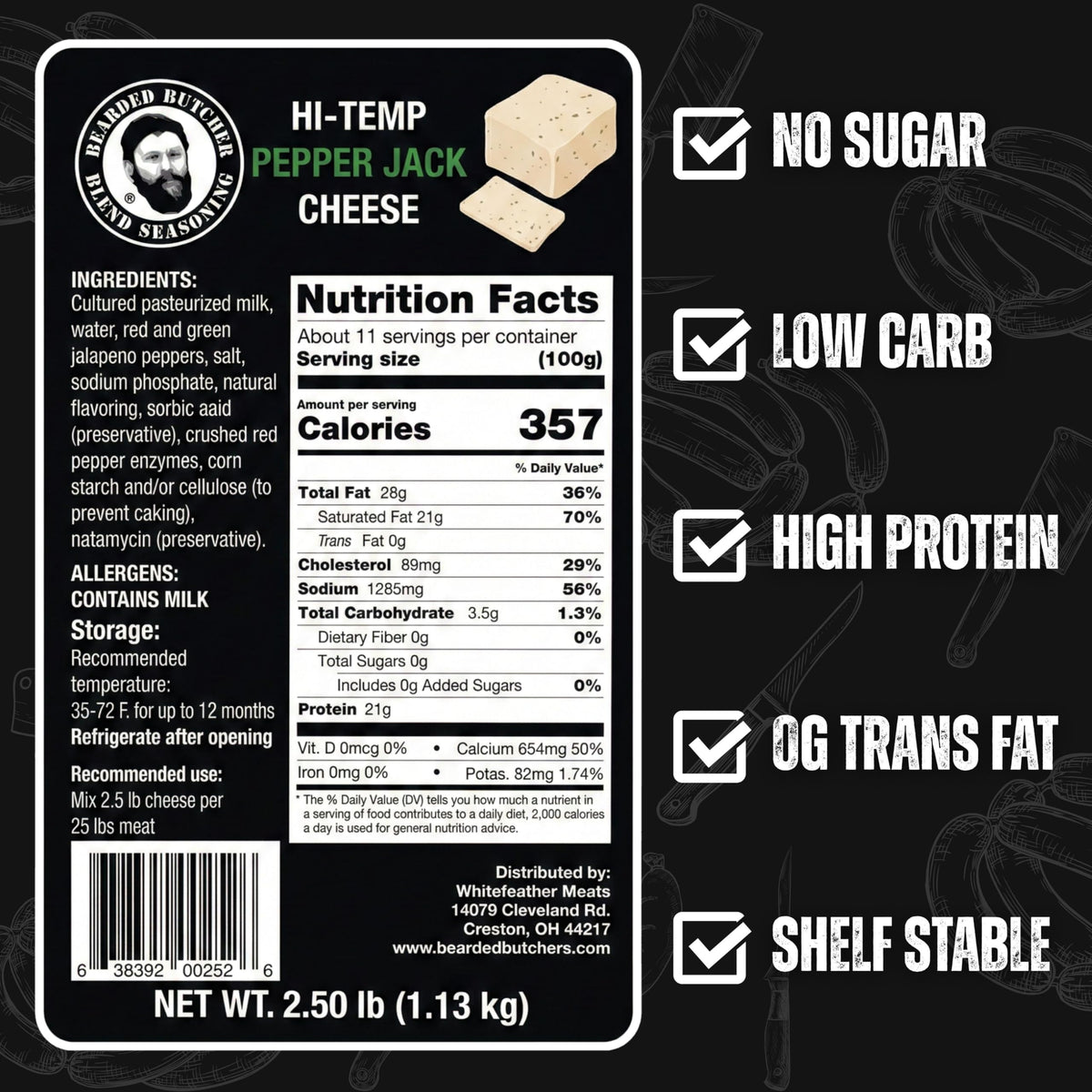 Bearded Butcher Blend High-Temp Pepper Jack Cheese 2.5 lb