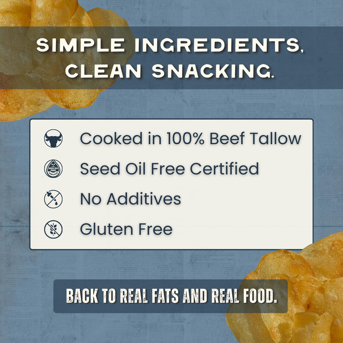 Beefy's Own Beef Tallow Potato Chips – Gluten Free, Seed-Oil Free Thick-Cut Kettle Chips (Pack of 3, 5 oz)