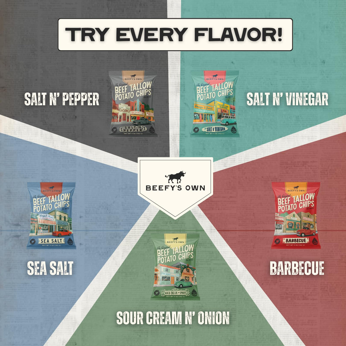 Beefy’s Own Beef Tallow Potato Chips – Gluten-Free Thick-Cut Kettle Chips (Barbecue, 3 x 5 oz)
