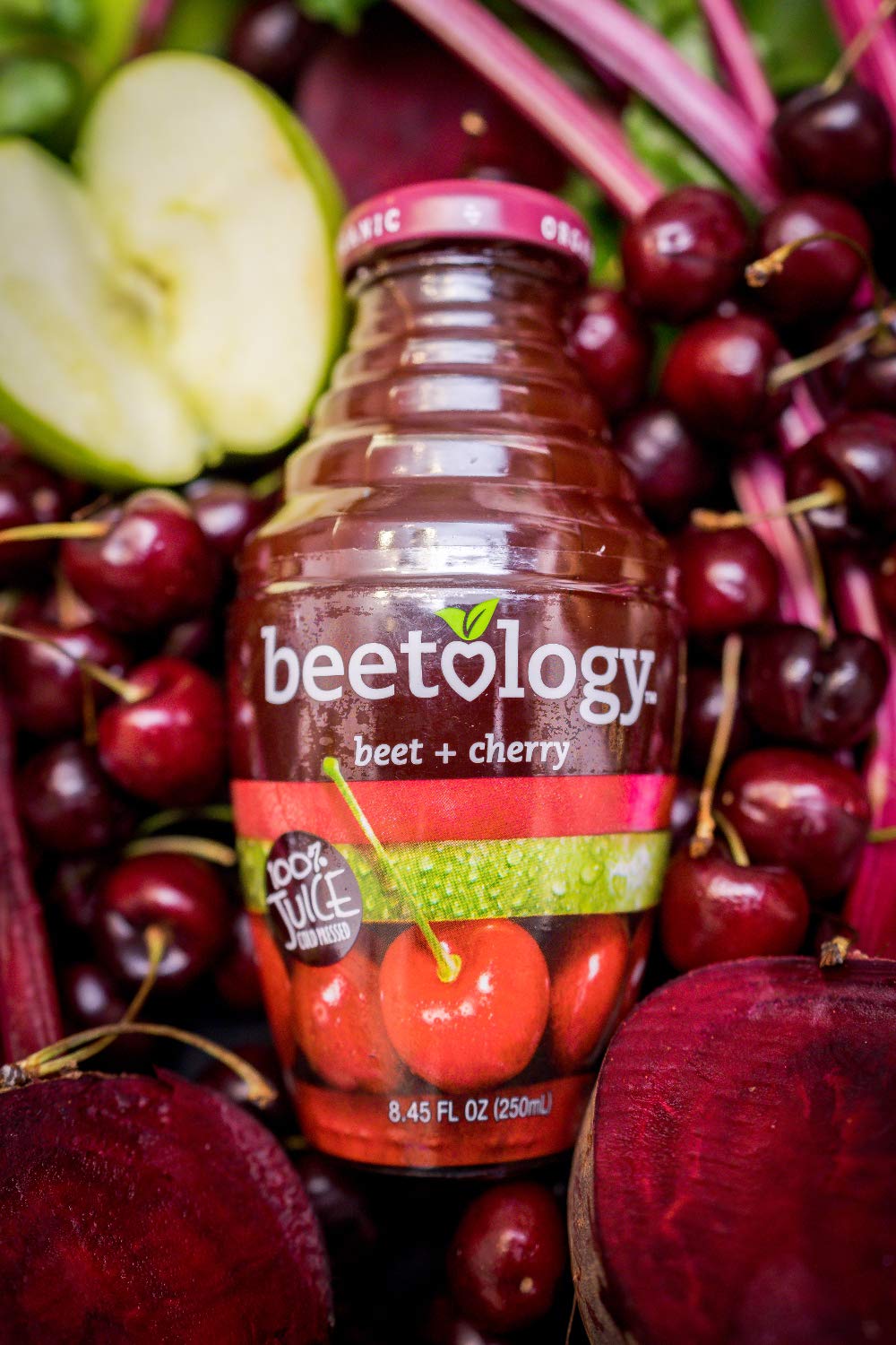 Beetology Organic Beet & Cherry Juice – 8.45oz (6 Pack) | Cold-Pressed, Heart Healthy, Nutrient-Packed Beverage