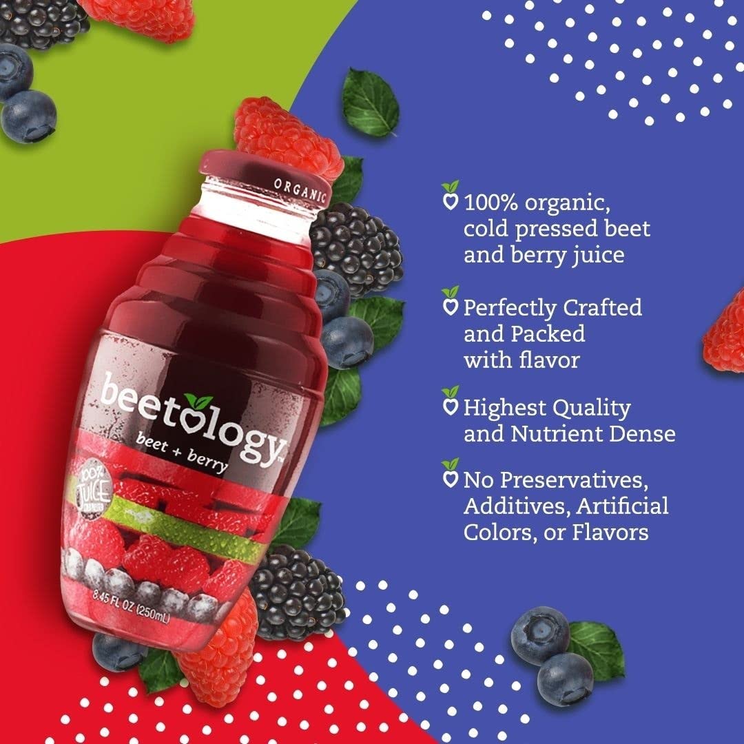 Beetology Organic Beet & Berry Juice — 8.45oz, 6 Pack, Cold-Pressed
