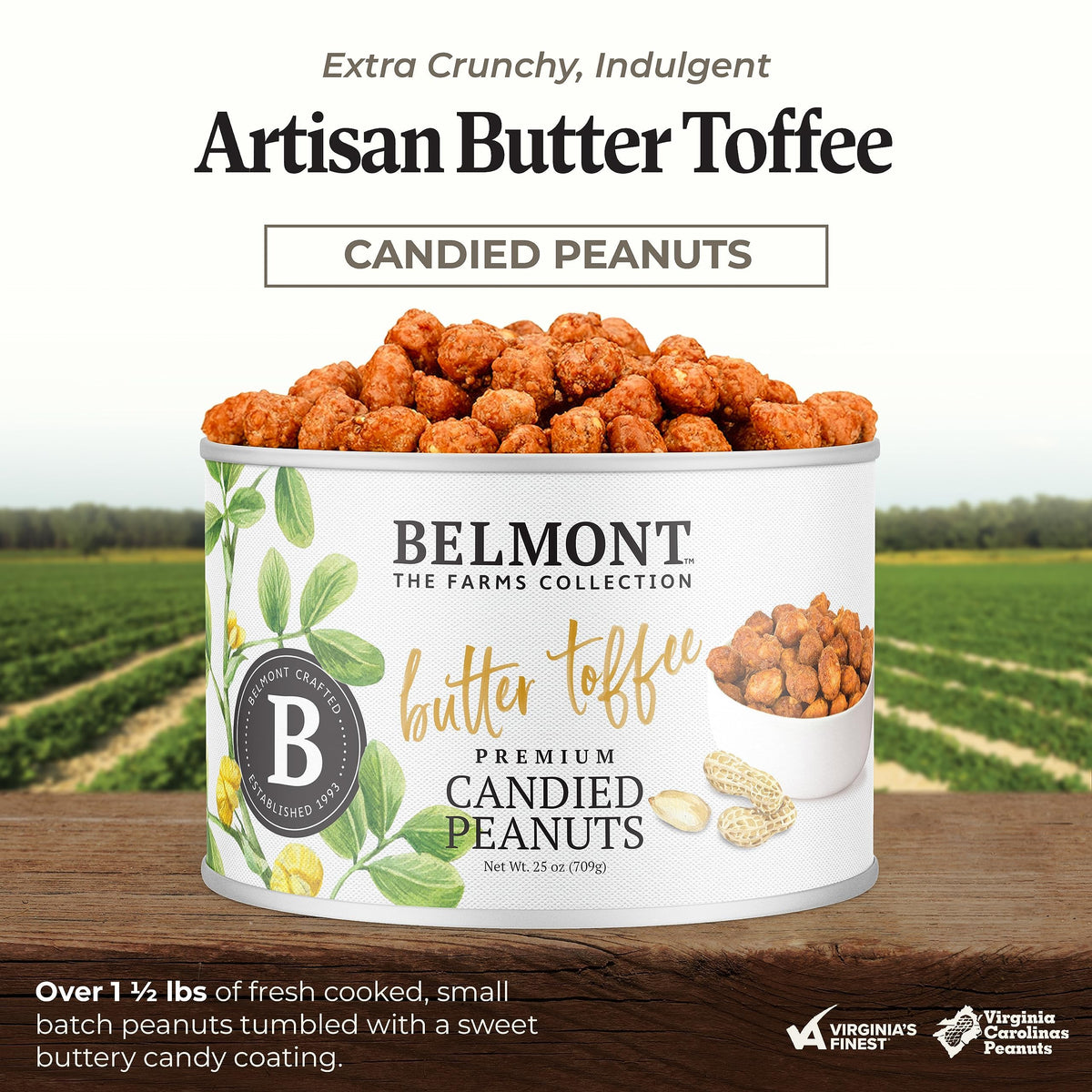 Belmont Peanuts Gourmet Butter Toffee Candied Peanuts, 25 oz | 4 Ingredients, No Preservatives, 3g Protein