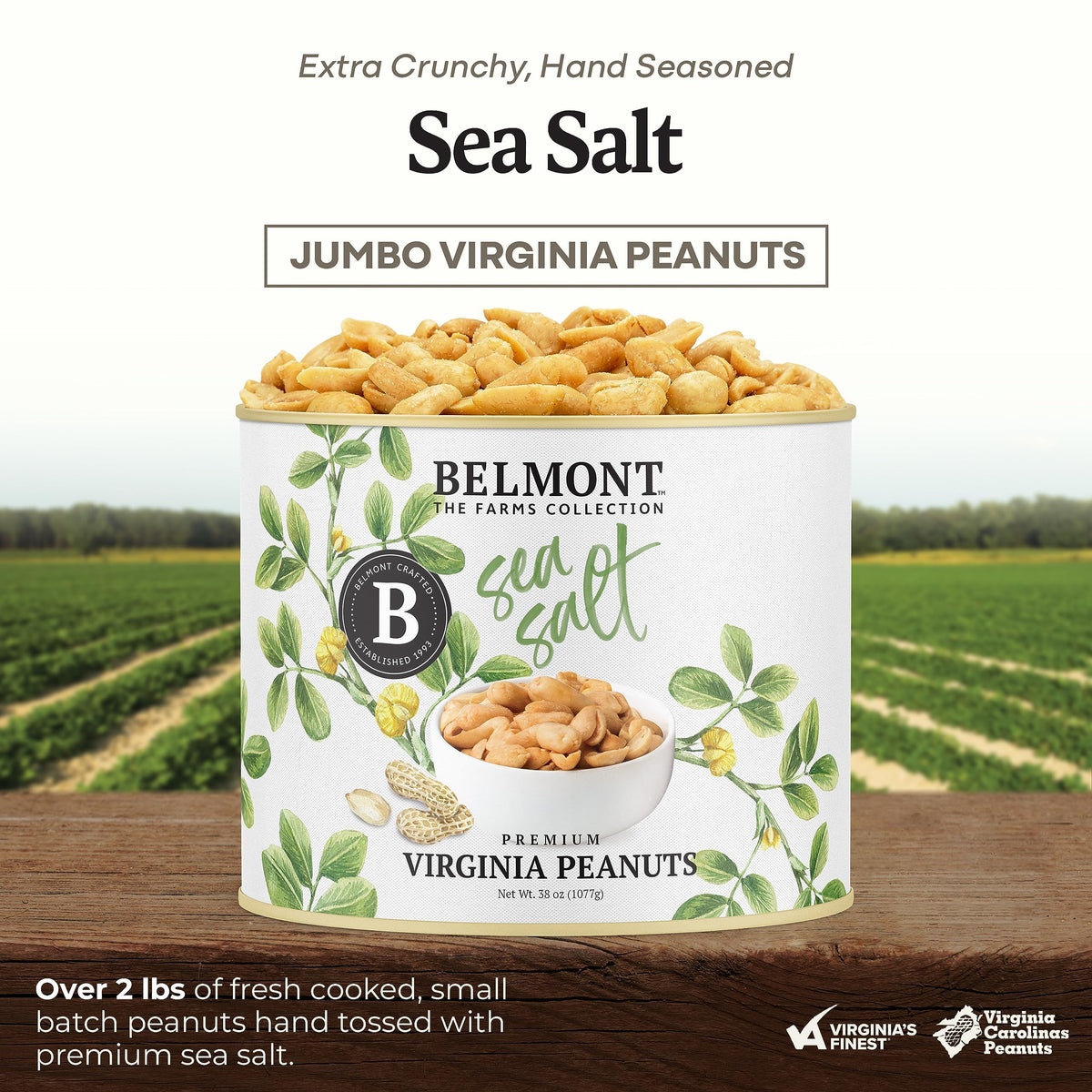 Belmont Peanuts Gourmet Sea Salt Virginia Peanuts, 38 oz – 3 Ingredients, No Preservatives, 7g Protein