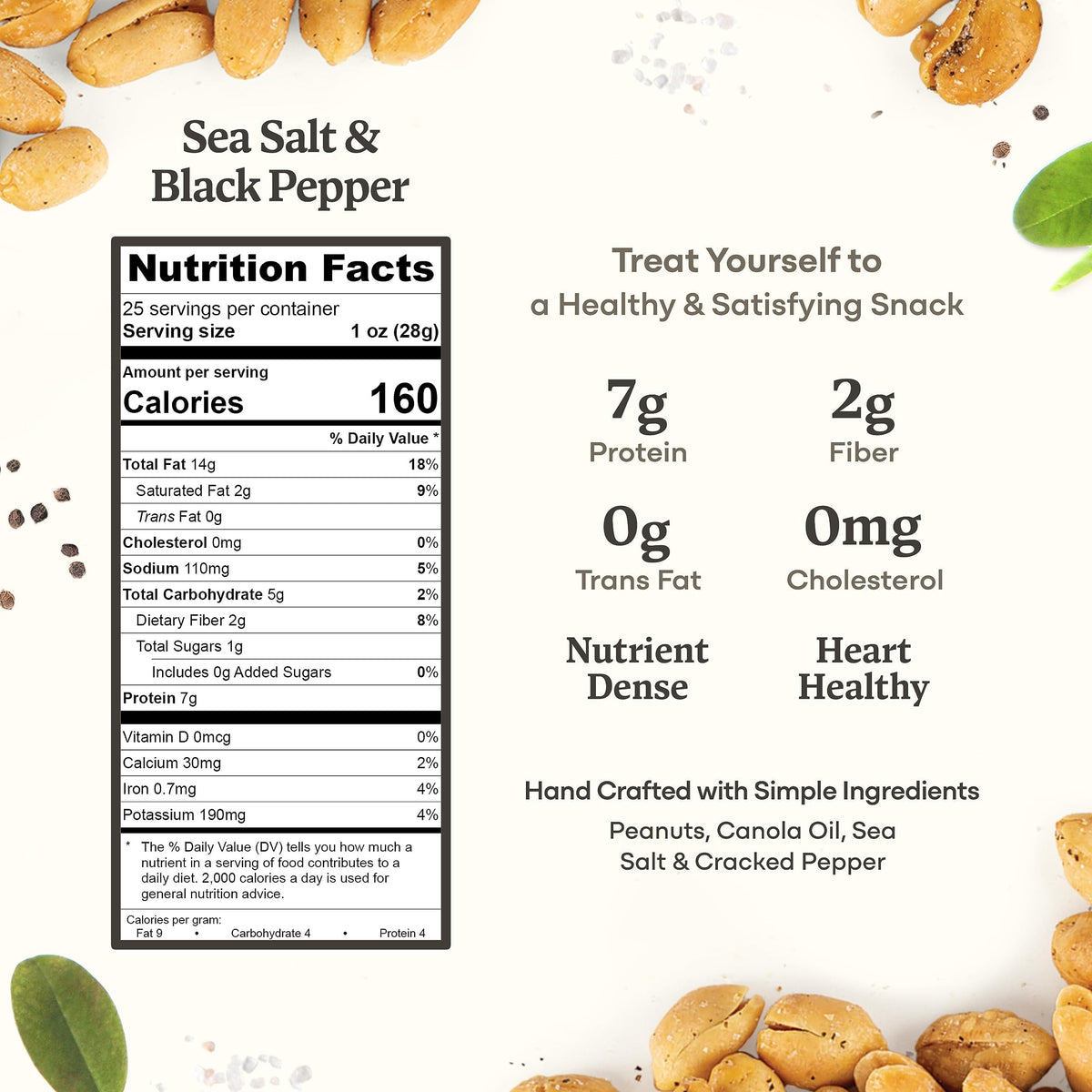 Belmont Peanuts Gourmet Sea Salt & Black Pepper Virginia Peanuts, 25 oz – Hand Seasoned, Four Ingredients, No Preservatives