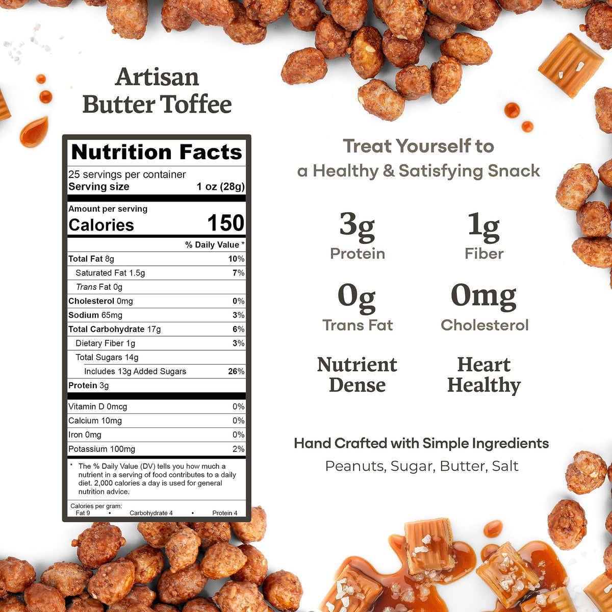 Belmont Peanuts Gourmet Butter Toffee Candied Peanuts, 25 oz | 4 Ingredients, No Preservatives, 3g Protein