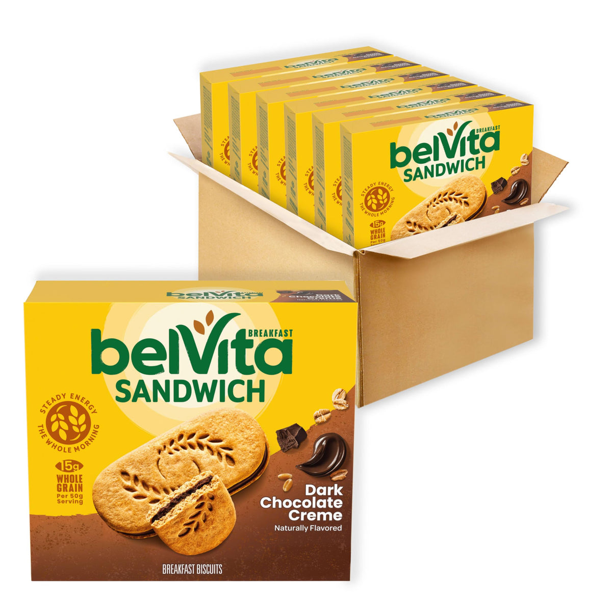 Belvita Breakfast Bar Biscuit Sandwiches Dark Chocolate Creme – 30 Packs (6 Boxes) | belVita