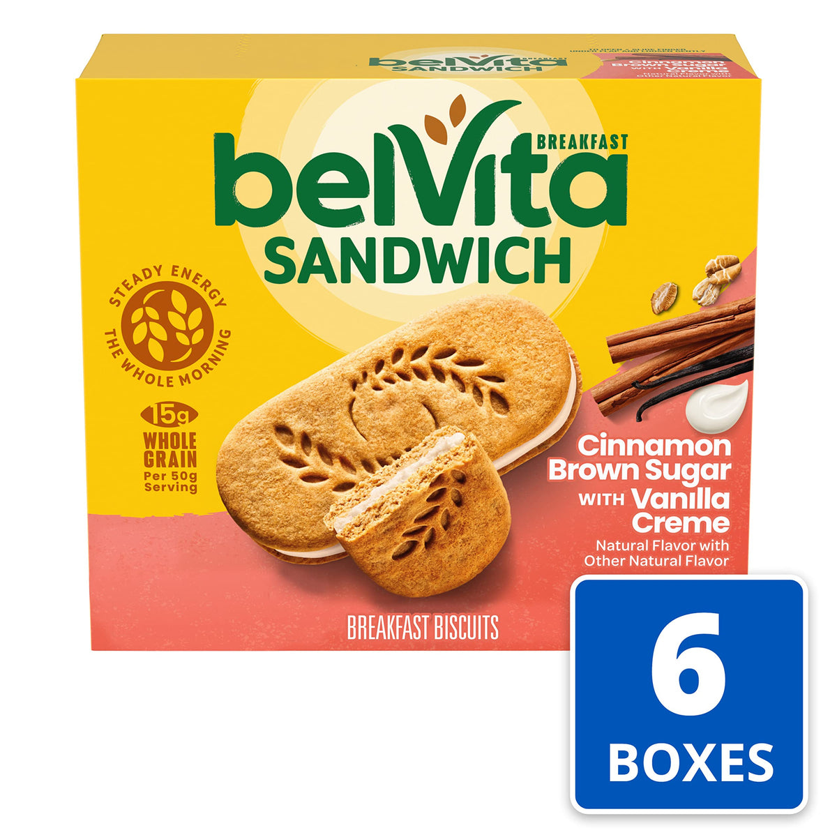 Belvita Breakfast Sandwich Cinnamon Brown Sugar with Vanilla Creme – 30 Pack Breakfast Biscuits
