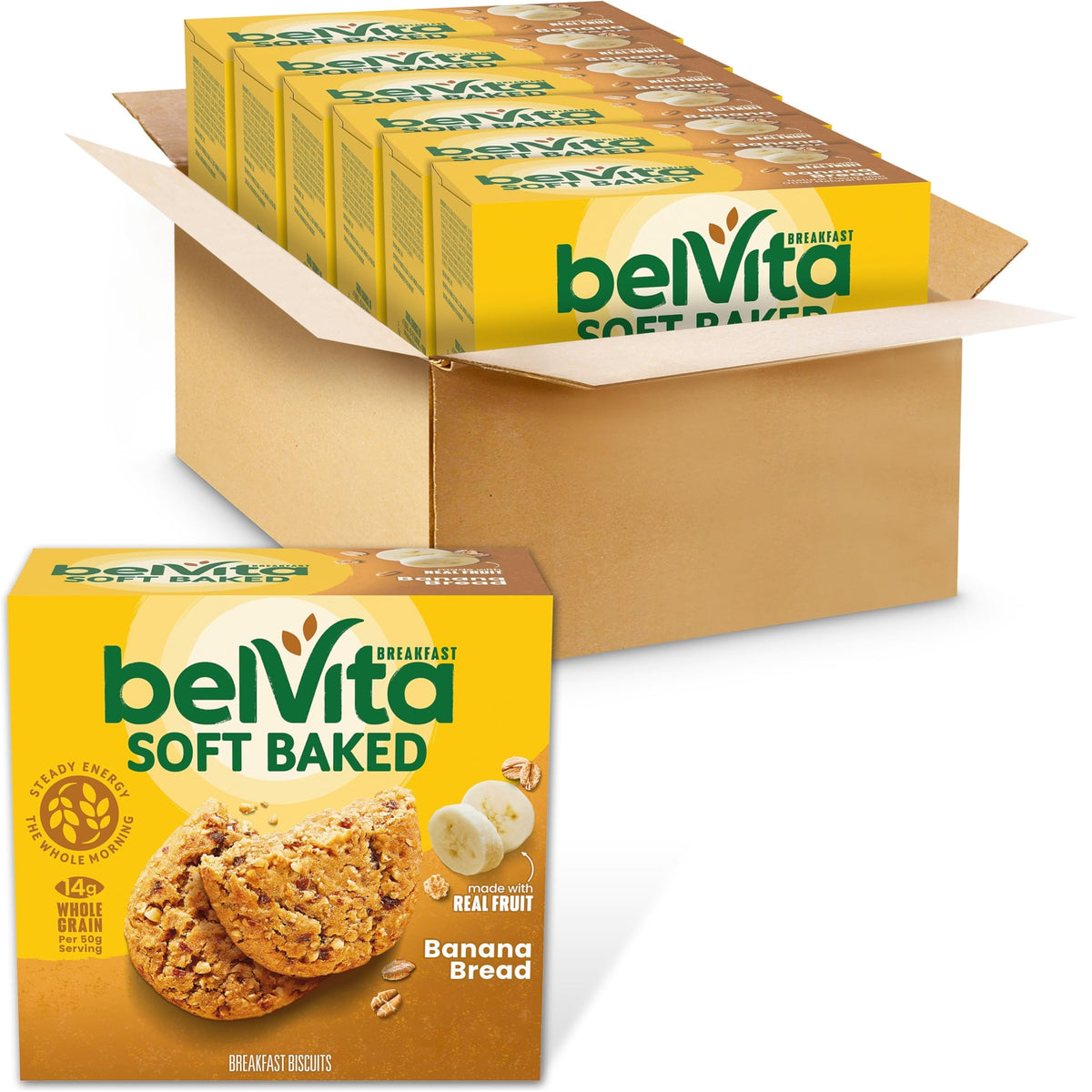 belVita Soft Baked Banana Bread Breakfast Bars – 30 Bars (6 Boxes) | Belvita
