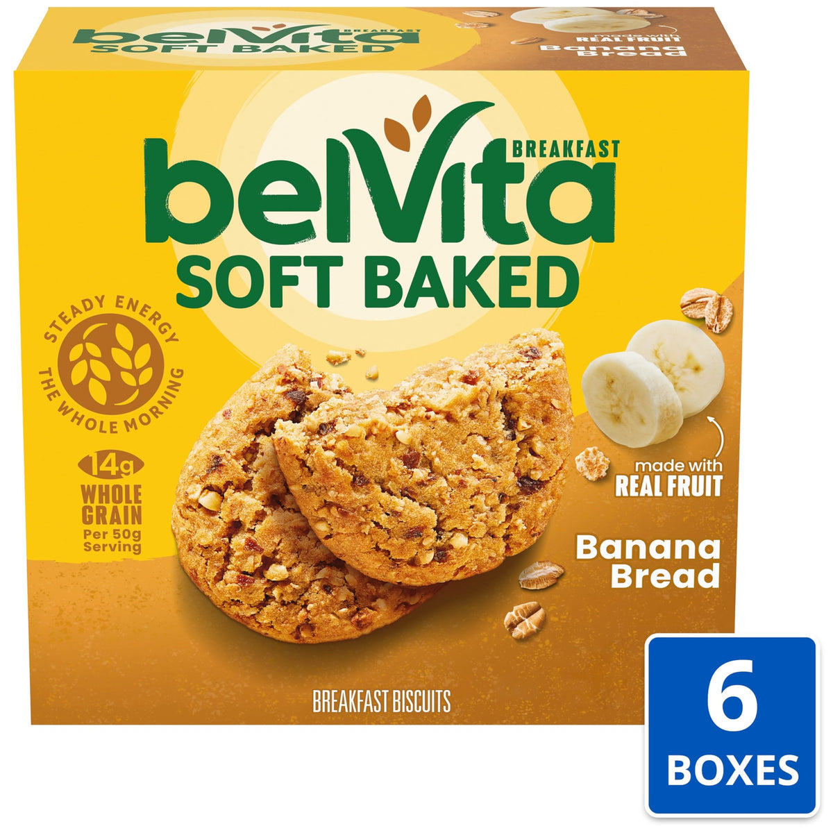 belVita Soft Baked Banana Bread Breakfast Bars – 30 Bars (6 Boxes) | Belvita
