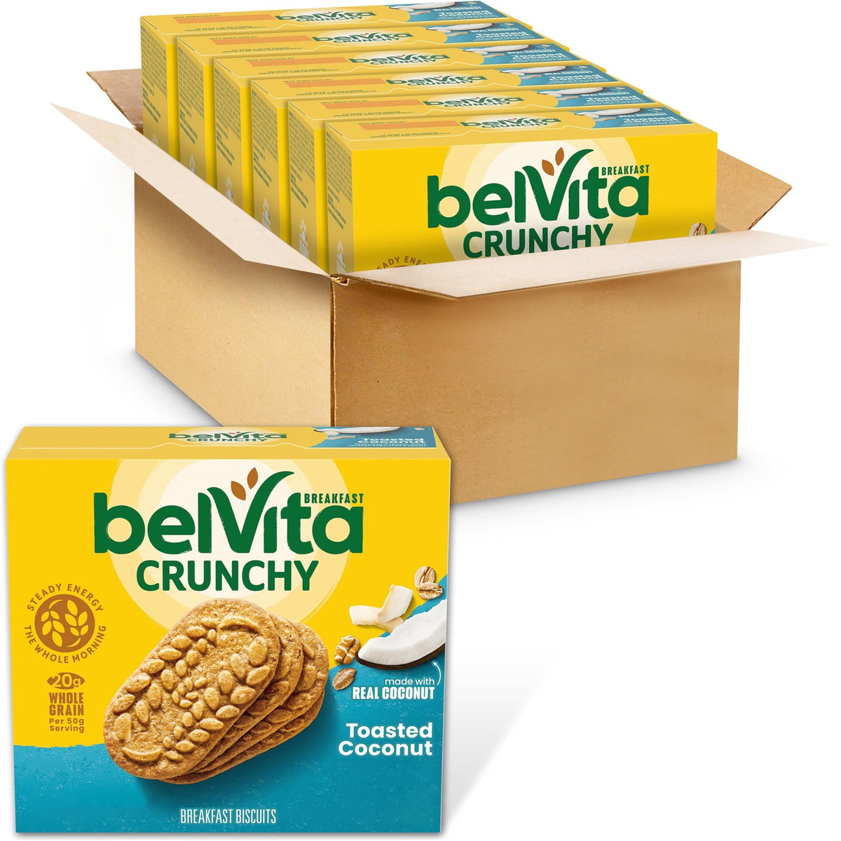 belVita Toasted Coconut Breakfast Bars – 30 Packs, 6 Boxes | 4 Biscuits/Pack