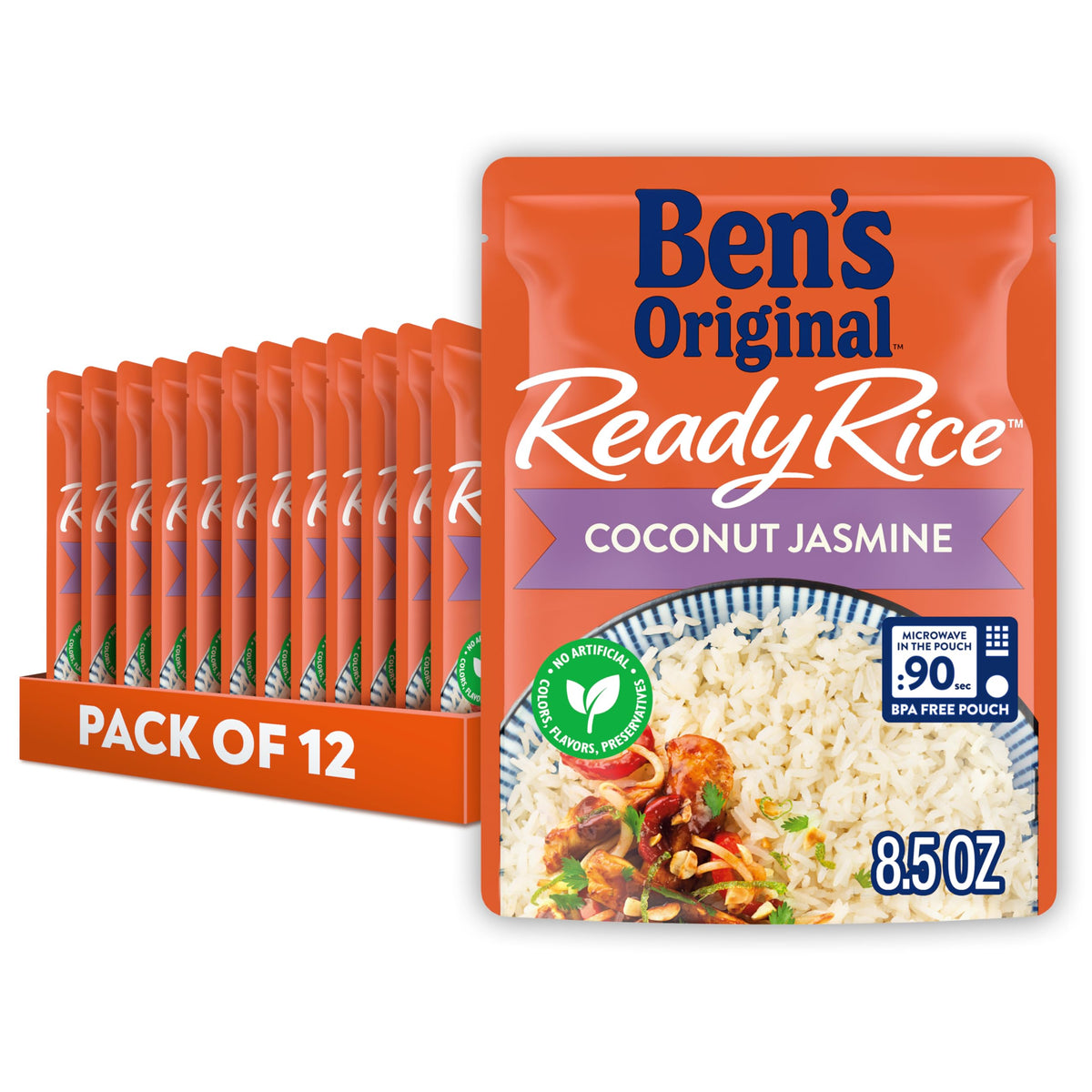 BEN'S ORIGINAL Ready Rice Coconut Jasmine Flavored Rice - 8.5 oz Pouch (Pack of 12)