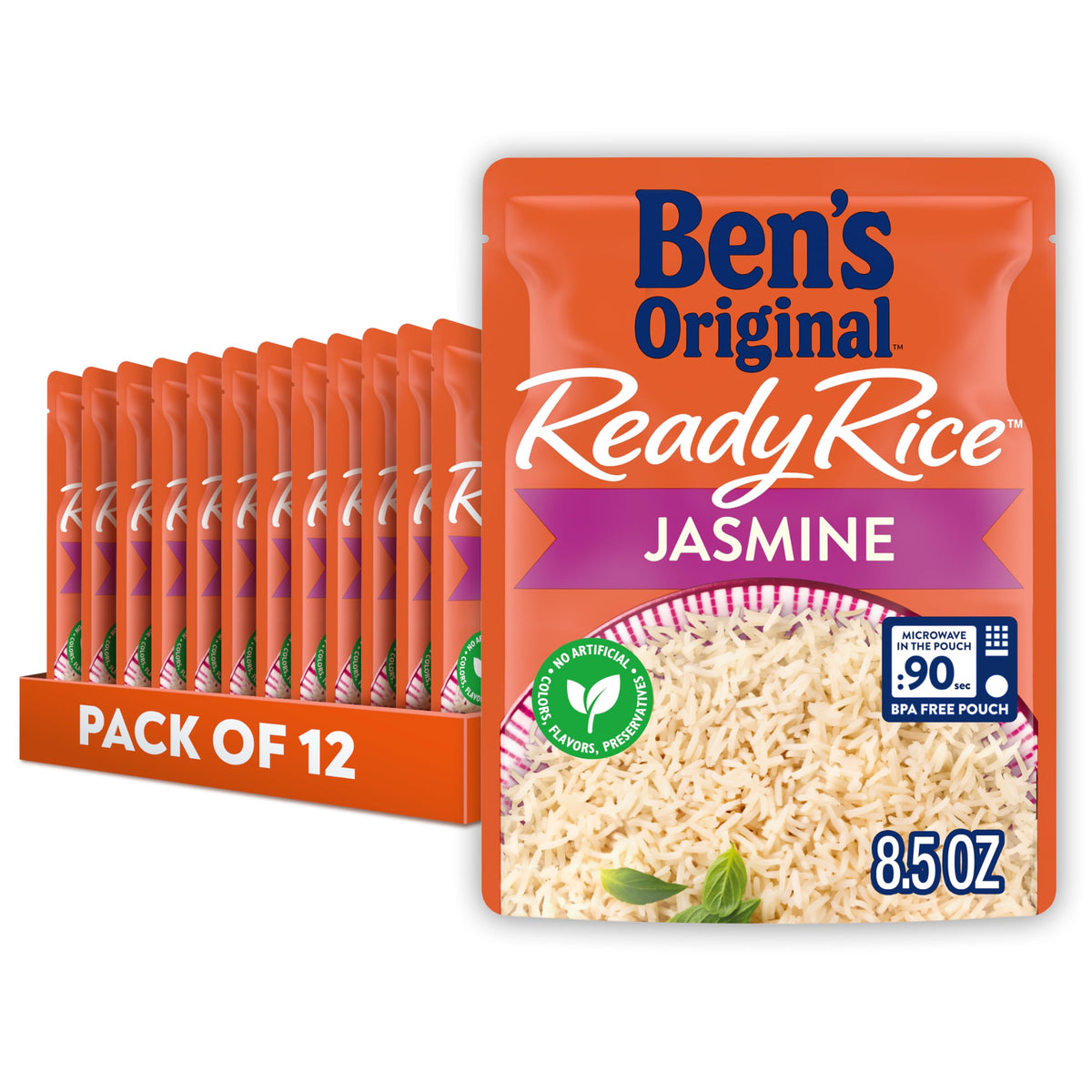 BEN'S ORIGINAL Ready Rice Jasmine Rice – 90-Second Microwave Pouches (12-Pack)
