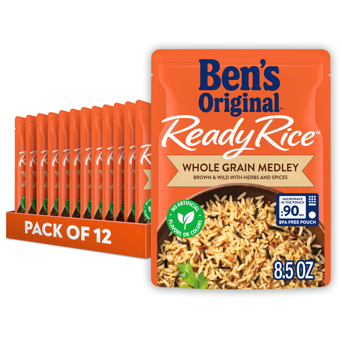 BEN'S ORIGINAL Ready Rice Whole Grain Medley – 90-Second Microwave Pouch, 12-Pack