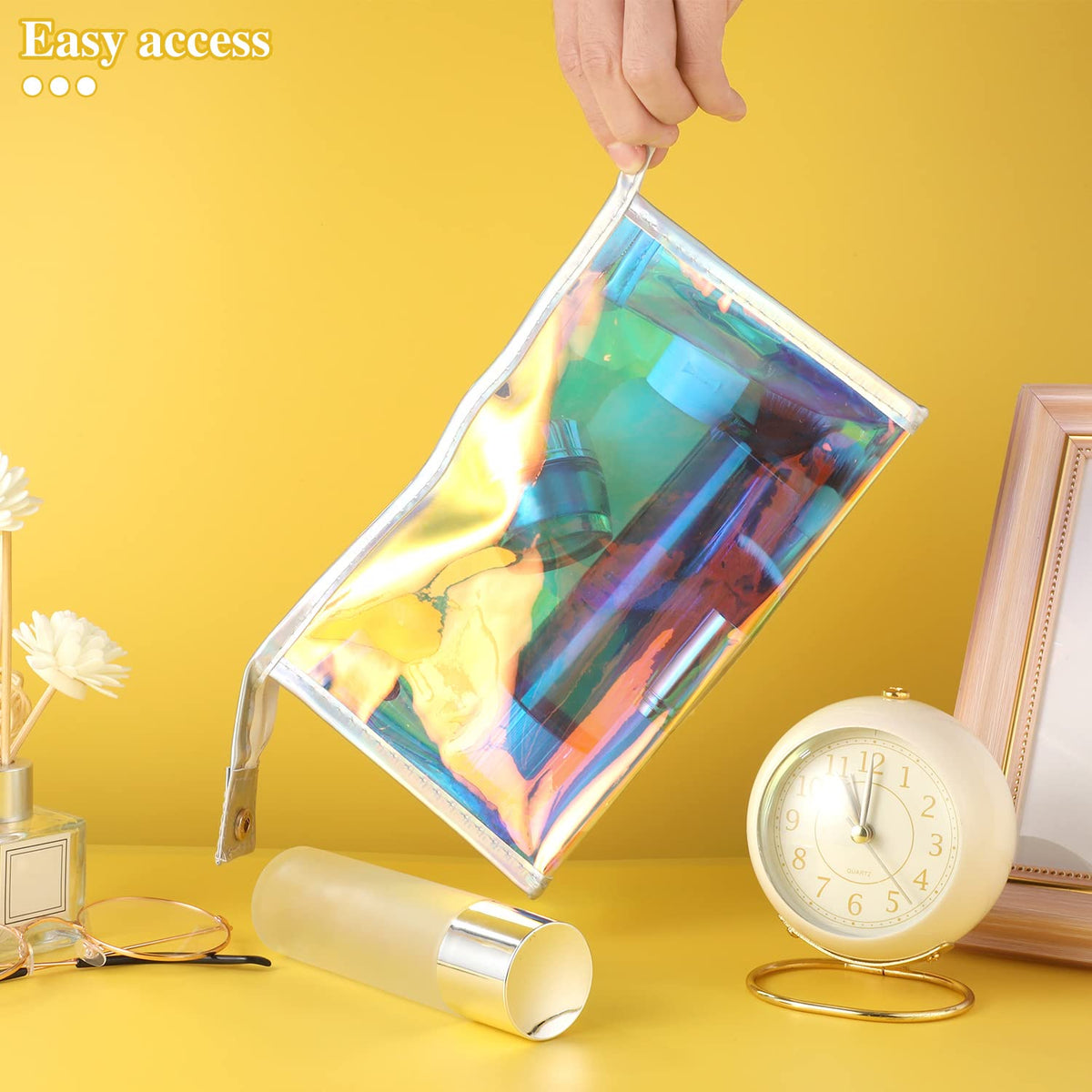 BESARME 10 Pack Holographic Makeup Bags, Clear PVC Zipper Pouches