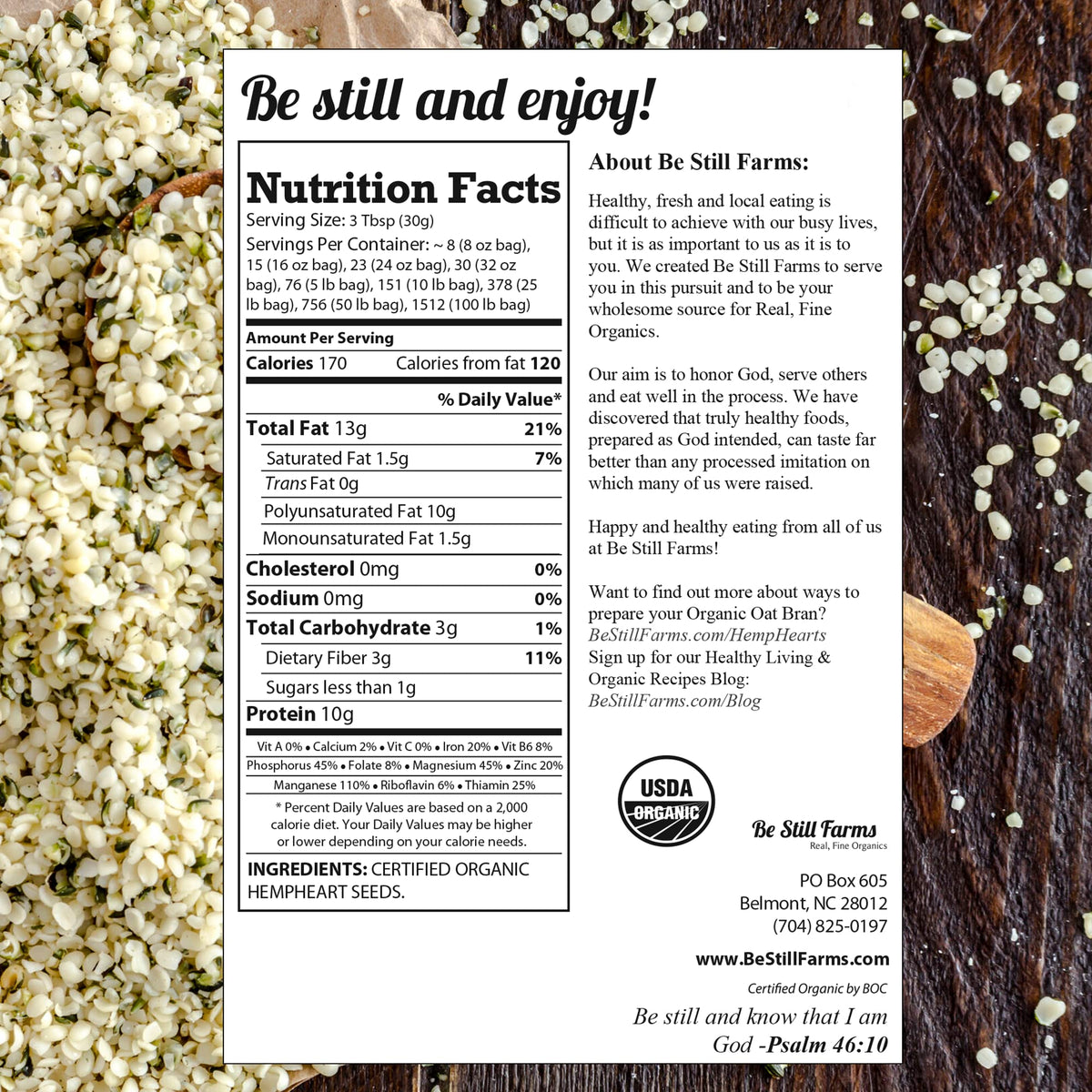 Be Still Farms Hemp Seeds Organic Bulk 2.8lb | Raw Shelled Hemp Seeds | Plant-Based Protein • USDA Organic • Non-GMO • Gluten Free • Vegan