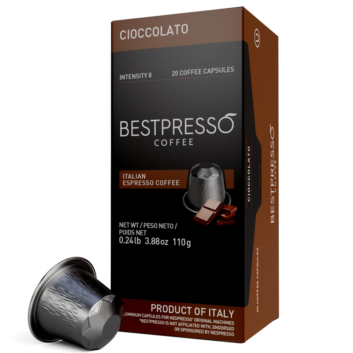 Bestpresso Espresso Chocolate Blend Pods for Nespresso Original, 120 Count | Medium Intensity