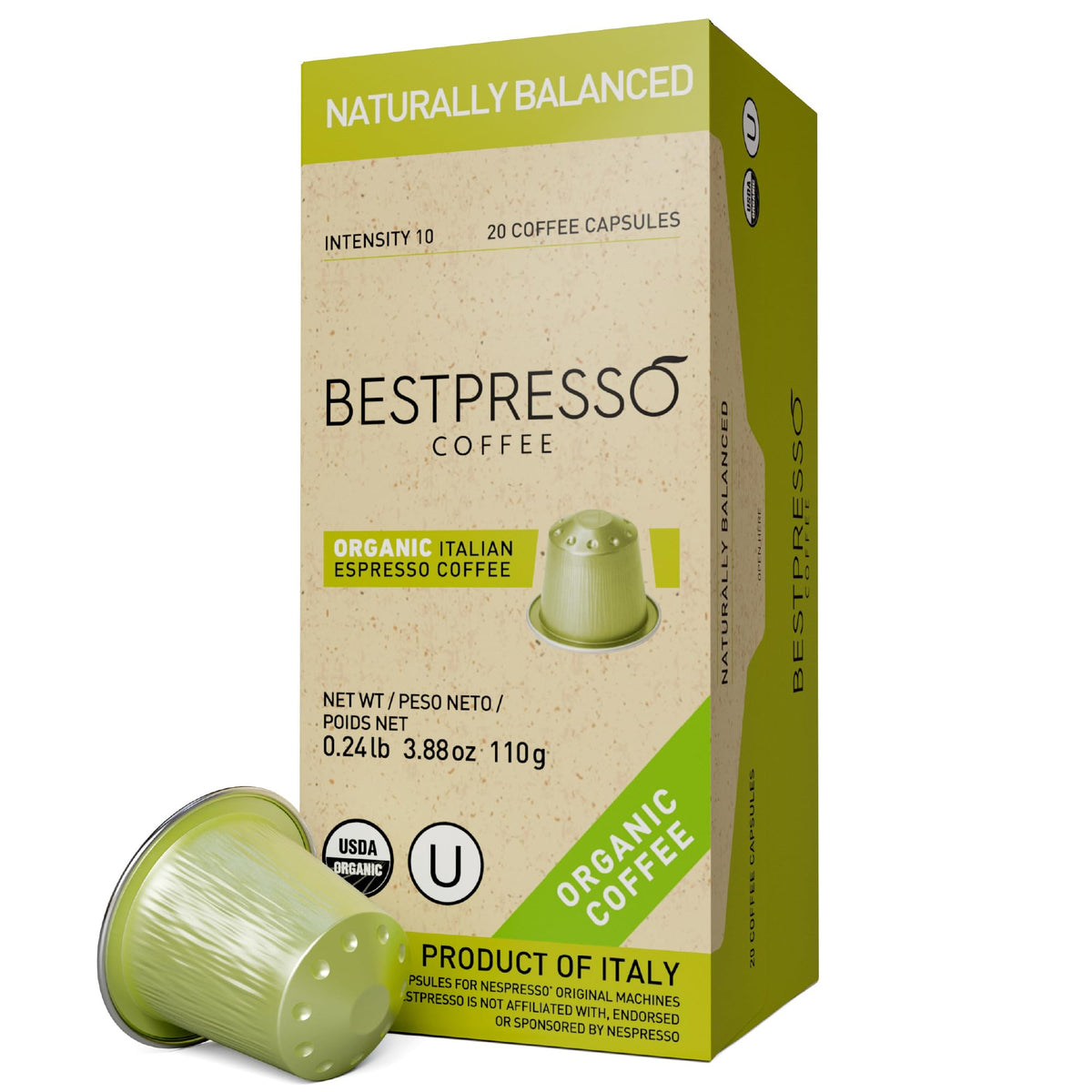 Bestpresso Organic USDA Coffee Pods for Nespresso Original Machines | 120 Pack, Naturally Balanced