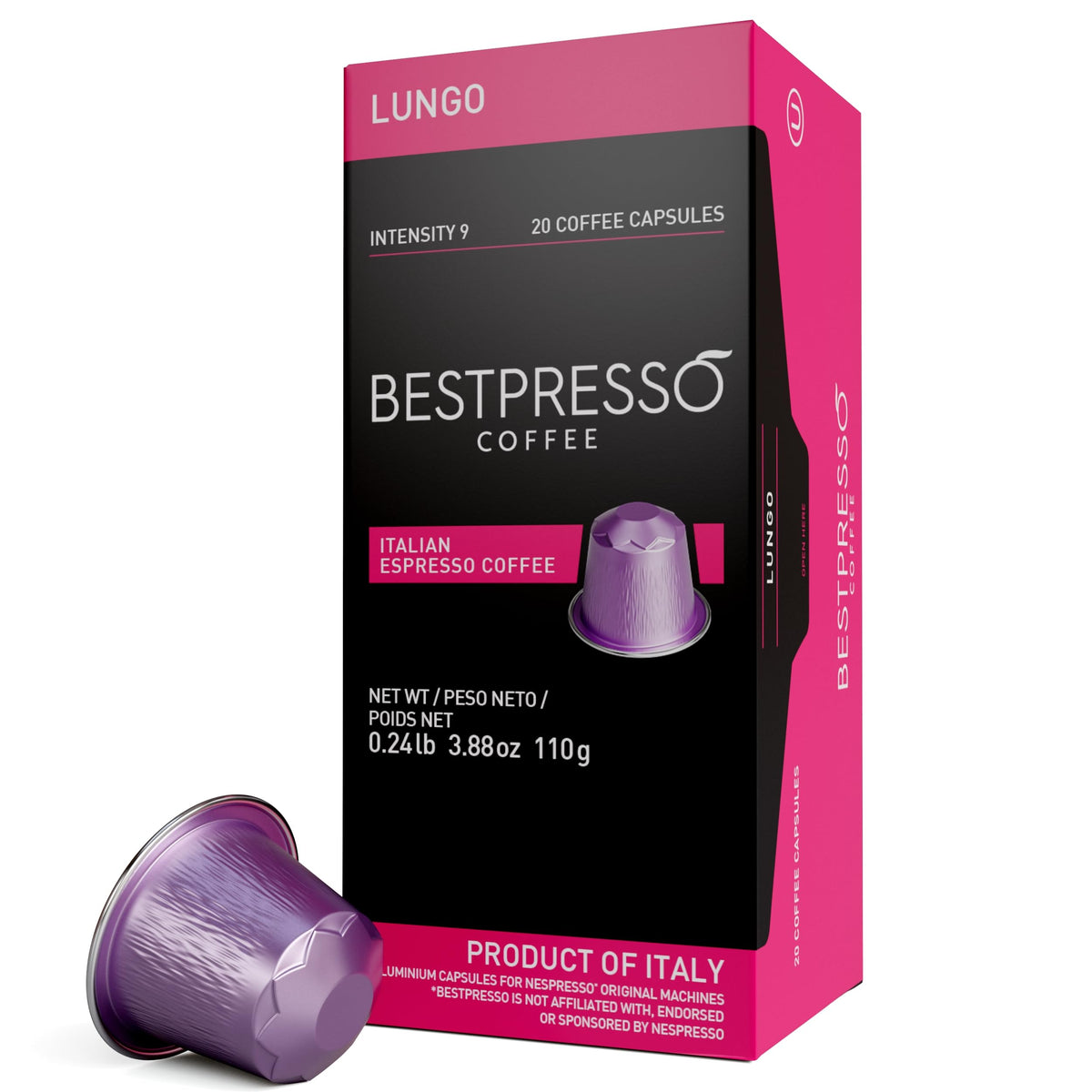 Bestpresso Original Coffee Pods for Nespresso Original Machine – 120 Aluminum Pods, High-Intensity Espresso Lungo Blend