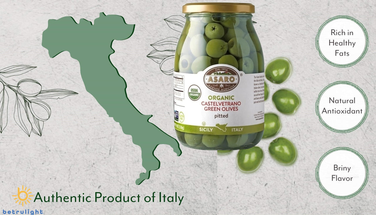 BETRULIGHT Organic Castelvetrano Green Pitted Olives – 19 oz Jar Pack of 2 | GMO Free, Gluten Free