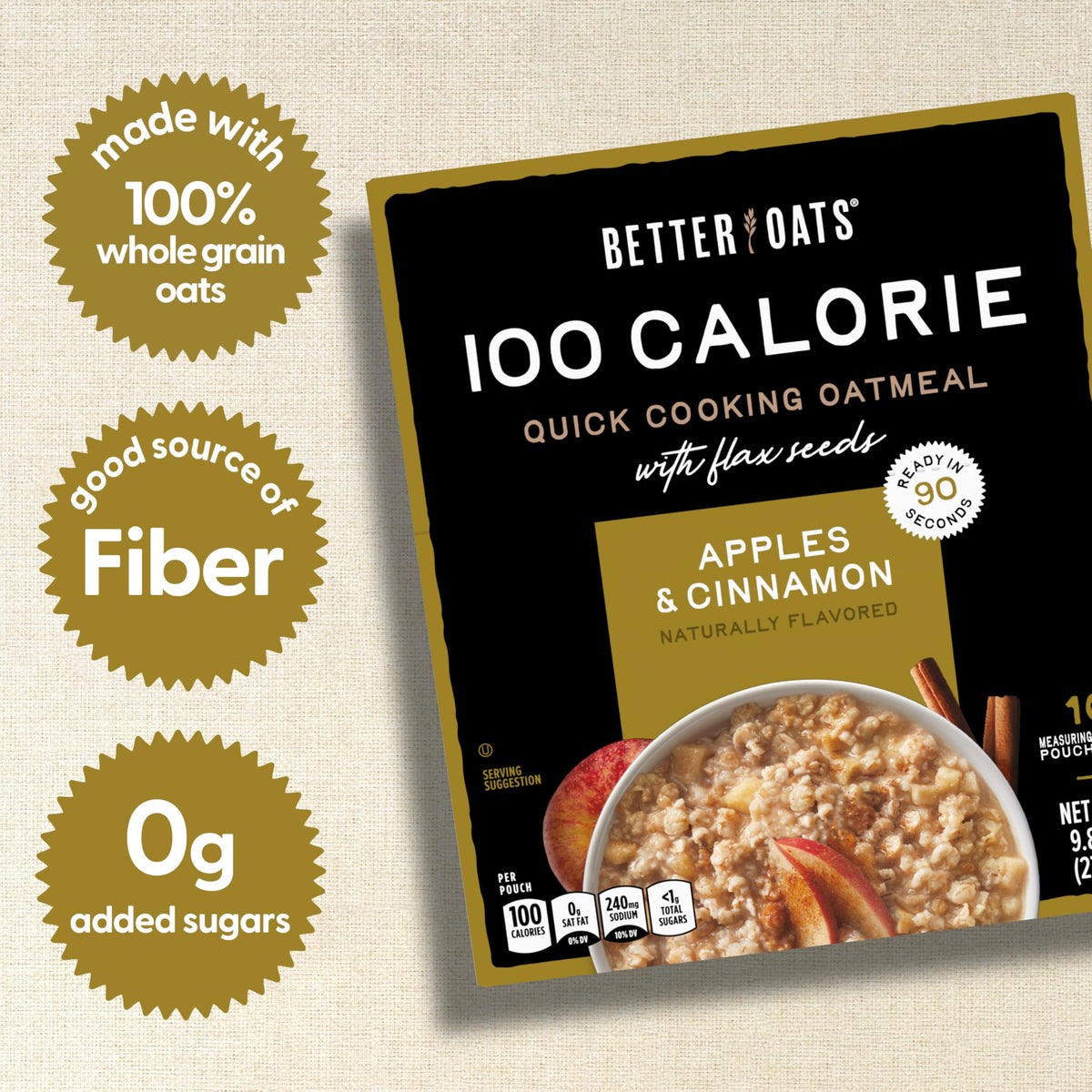 Better Oats 100 Calorie Apples and Cinnamon Oatmeal Packets — Box of 6