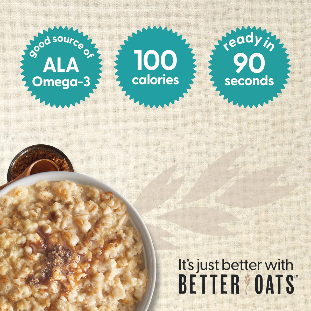 Better Oats 100 Calorie Maple & Brown Sugar Oatmeal Packets — 6 Boxes, 10 Pouches Each | Quick 90-Second Oats with Flax Seeds
