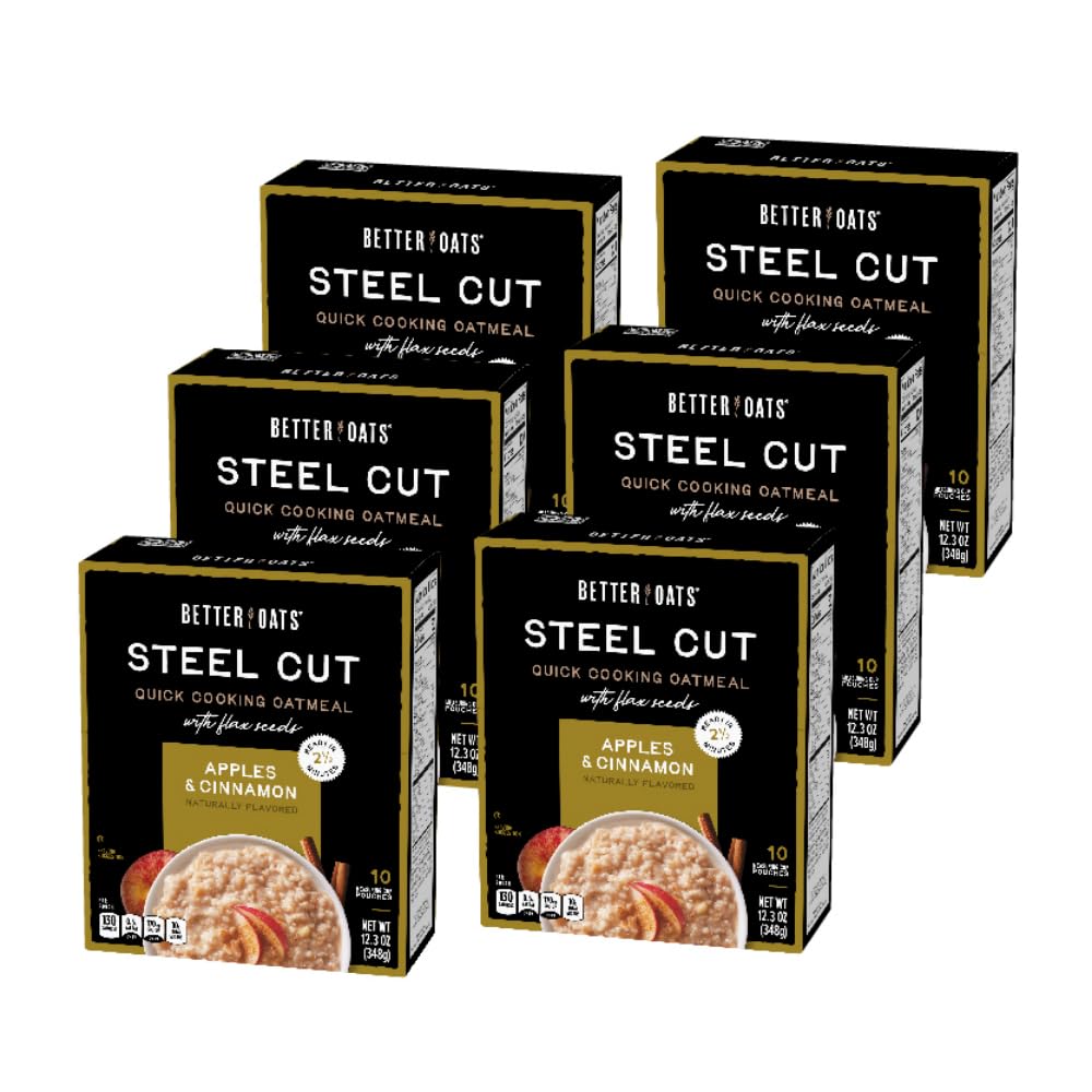 Better Oats Steel Cut Apples & Cinnamon Oatmeal Packets – Quick 2.5-Min Breakfast