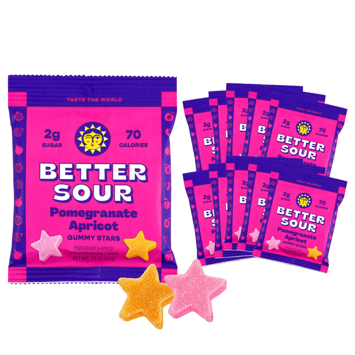 Better Sour Pomegranate Apricot Gummy Stars – Low Sugar Fiber Gummies (10-Pack)