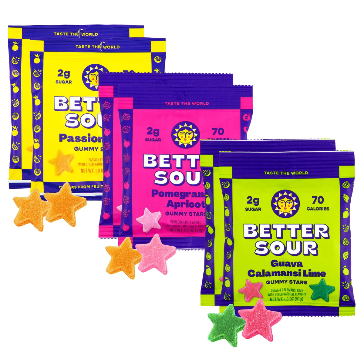 Better Sour Variety Pack: Guava Calamansi, Pomegranate Apricot & Passion Fruit Sour Gummy Stars – Vegan, Gluten-Free