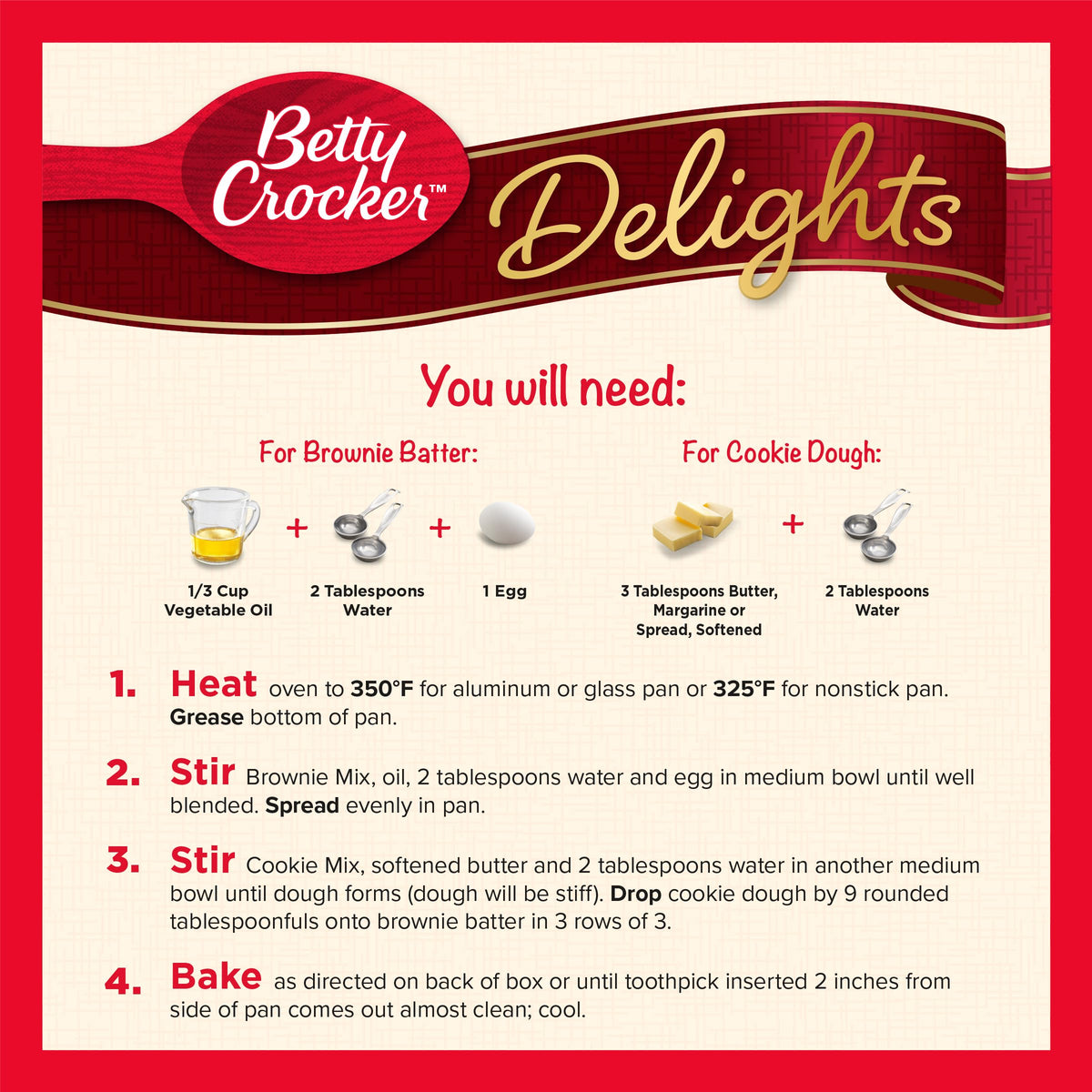Betty Crocker Delights Cookie Brownie Bar Mix – 17.4 oz (Pack of 8)