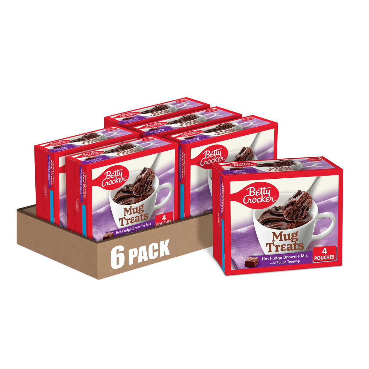 Betty Crocker Mug Treats Hot Fudge Brownie Mix with Fudge Topping – 4 Servings per Mug, Pack of 6