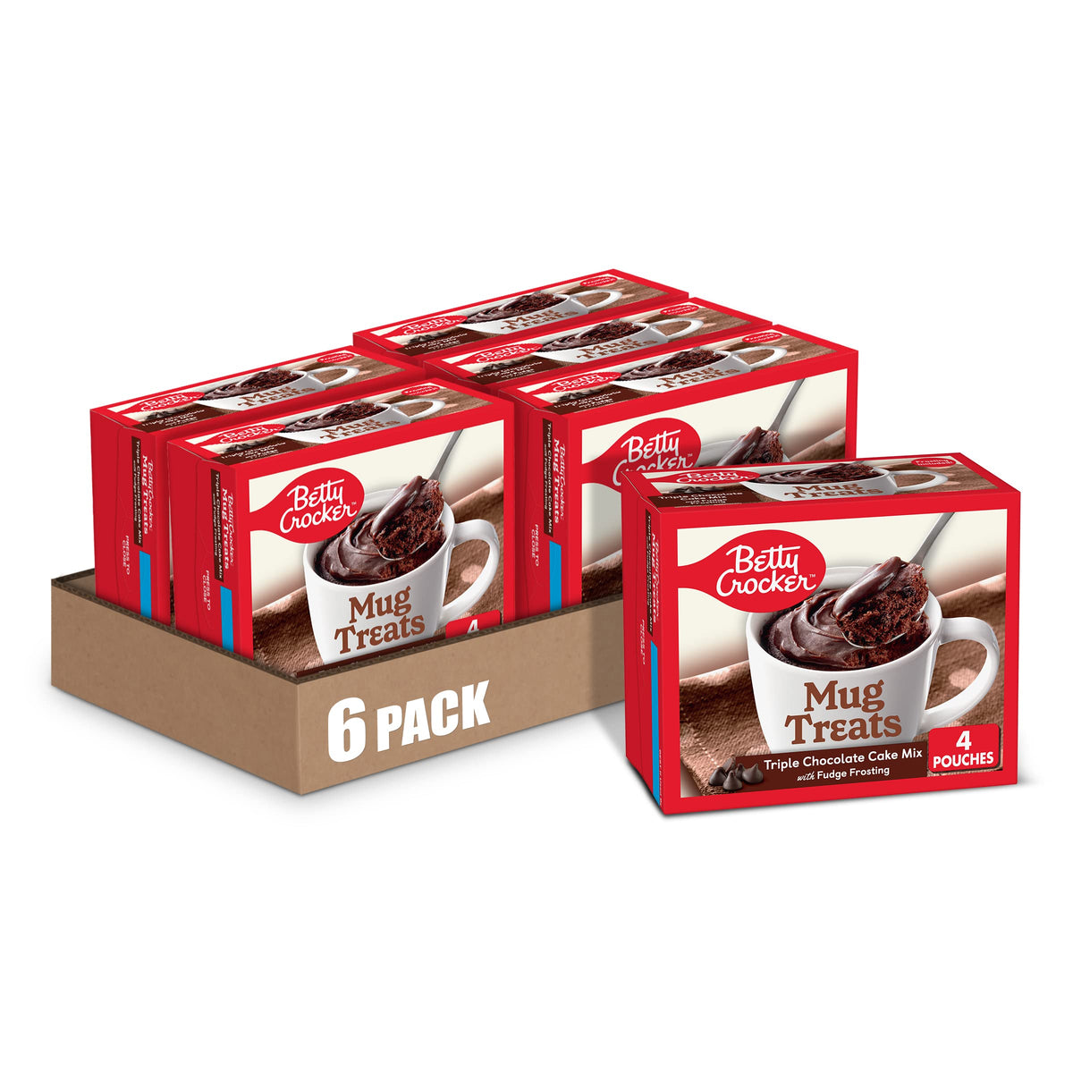Betty Crocker Mug Treats Triple Chocolate Cake Mix with Fudge Frosting – 4 Servings Per Mug, Pack of 6
