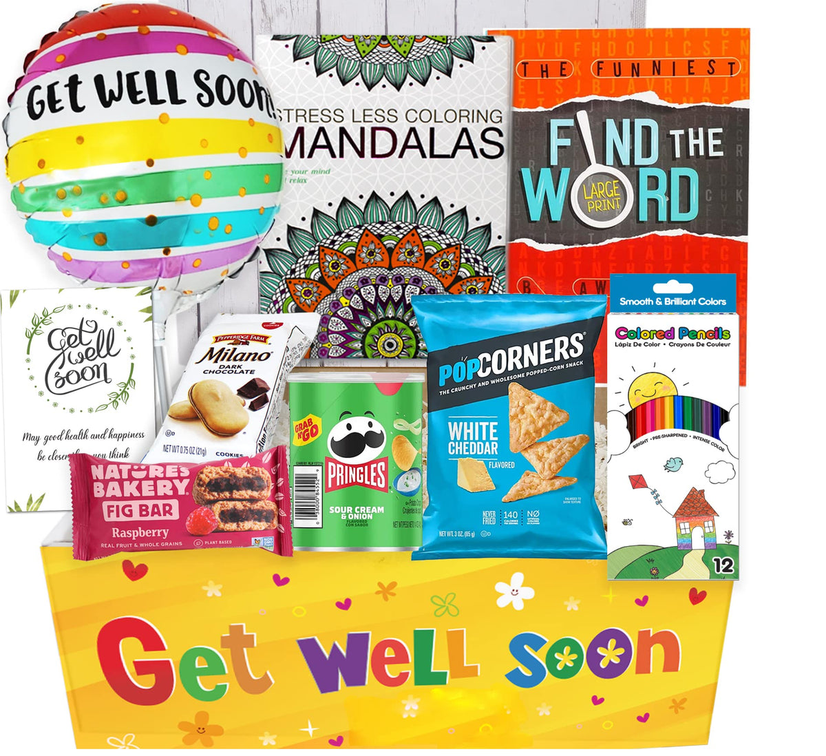 Beyond The Box Get Well Gift Basket – Balloon, Snacks & Card for Adults & Kids