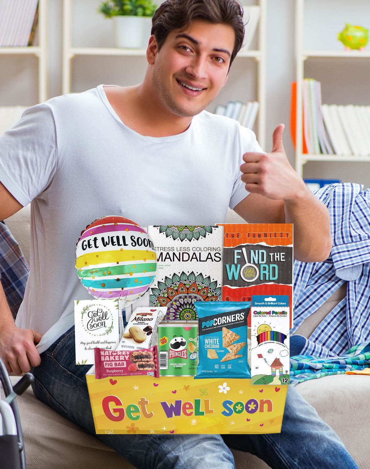 Beyond The Box Get Well Gift Basket – Balloon, Snacks & Card for Adults & Kids