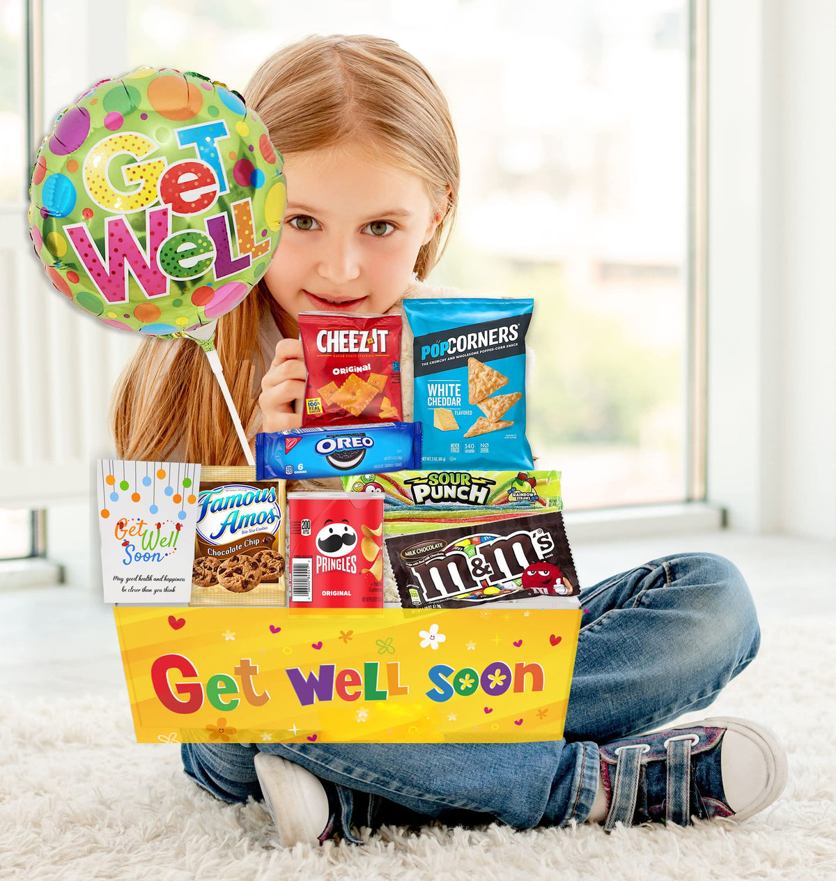 Beyond The Box Kids Get Well Gift Basket – Balloon, Snacks & Greeting Card