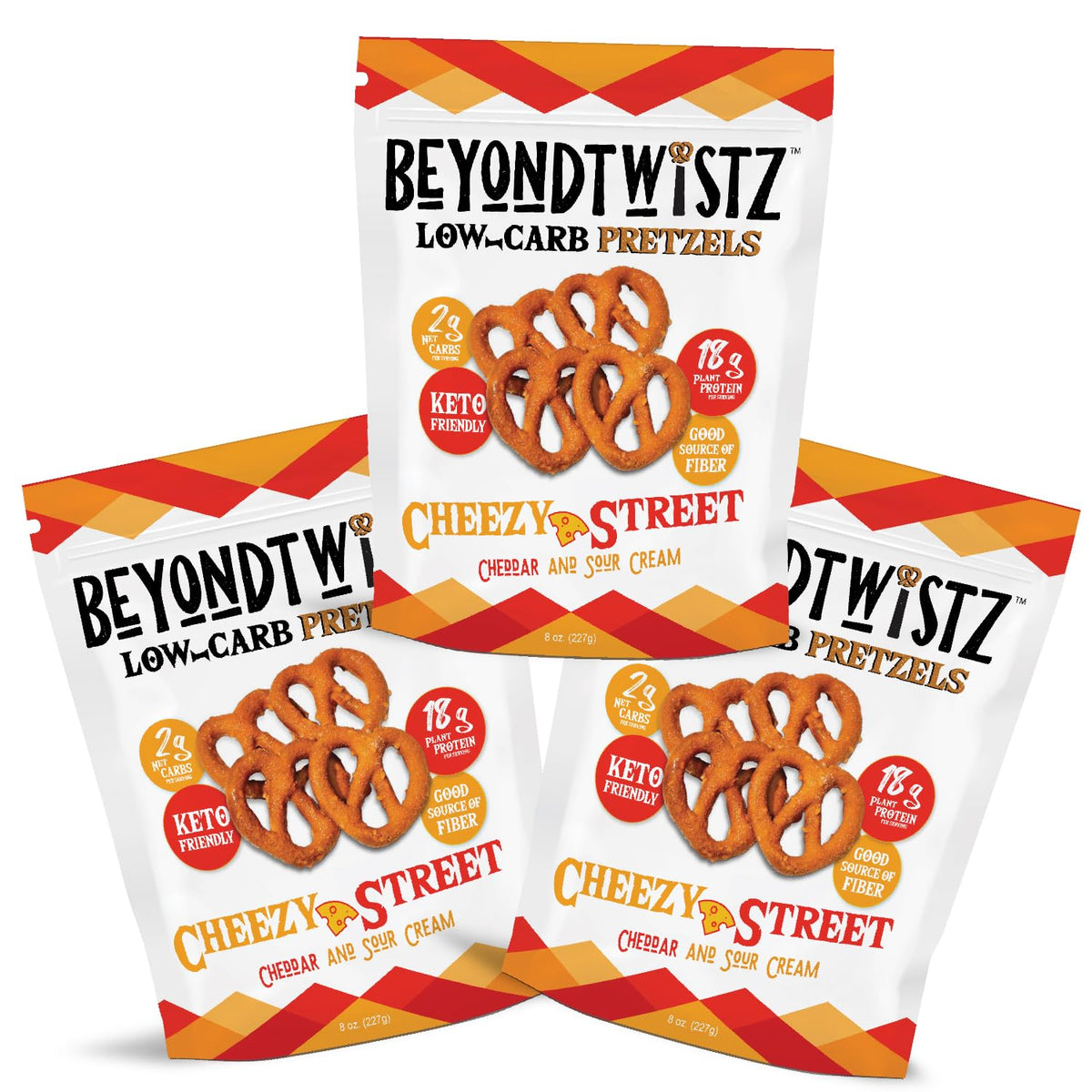 BeyondTwistz Low Carb Pretzels – Cheezy Street | 2g Net Carbs, 18g Protein | HealthSense Flour (Pack of 3)