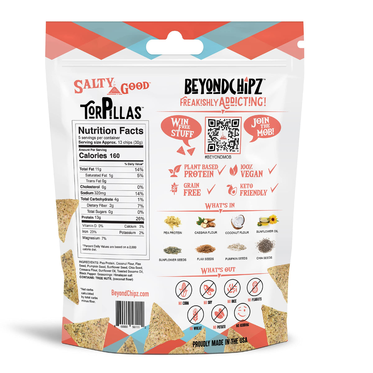 BeyondChipz Low Carb Tortilla Chips – Keto & Gluten Free, 5.3oz Bag, Pack of 4
