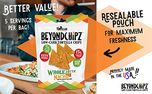 BeyondChipz Low Carb Tortilla Chips – Keto & Gluten Free, 5.3oz Bag, Pack of 4