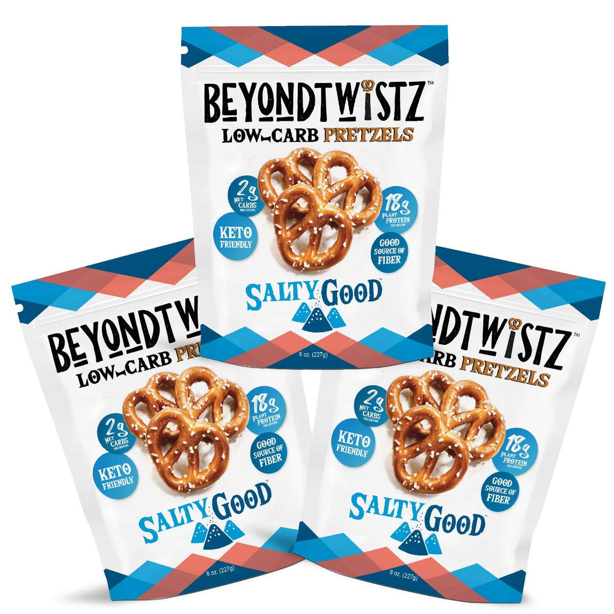 BeyondTwistz Low Carb Pretzels – 2g Net Carbs, 18g Plant-Based Protein, HealthSense Flour, 3-Pack