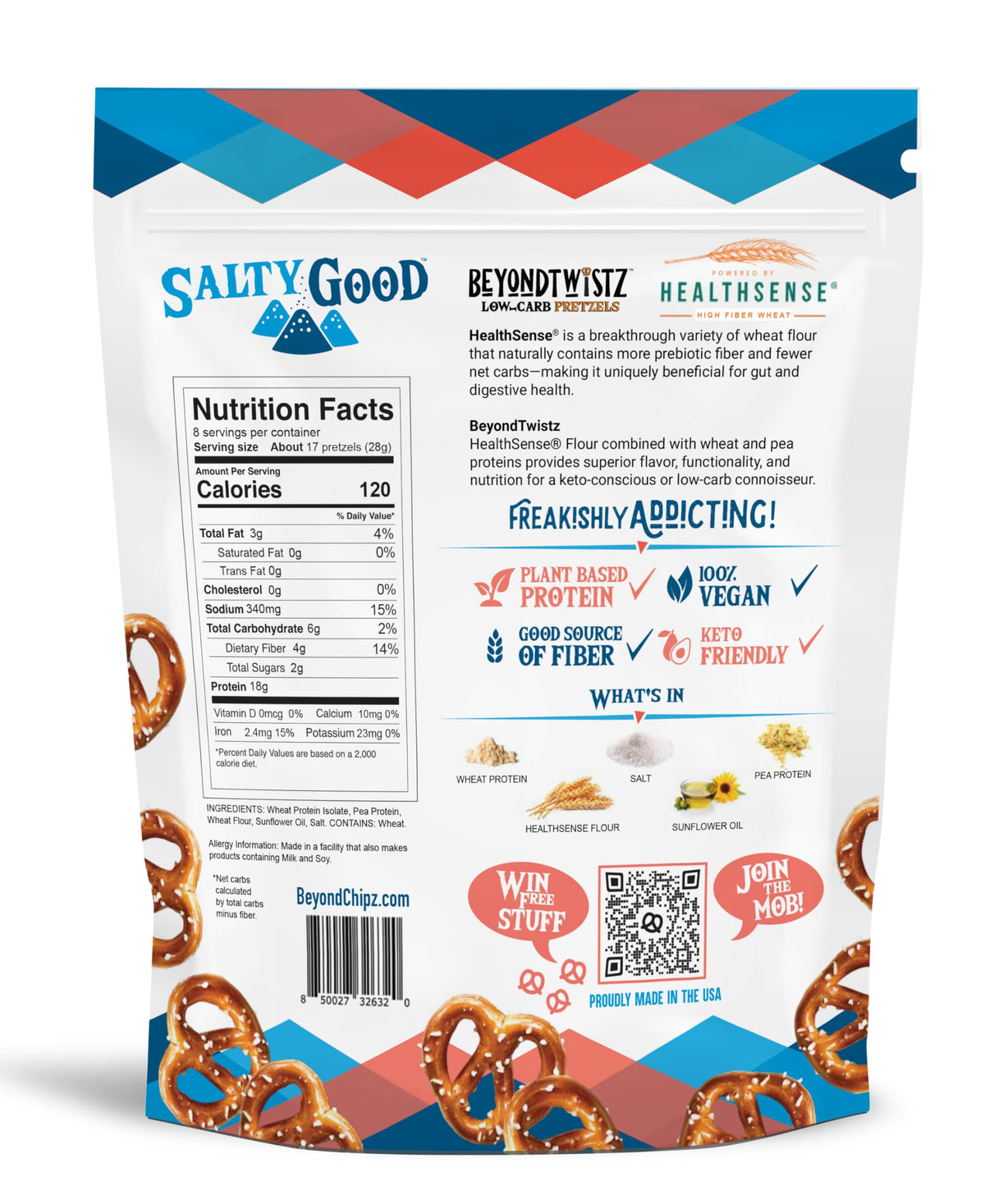 BeyondTwistz Low Carb Pretzels – 2g Net Carbs, 18g Plant-Based Protein, HealthSense Flour, 3-Pack
