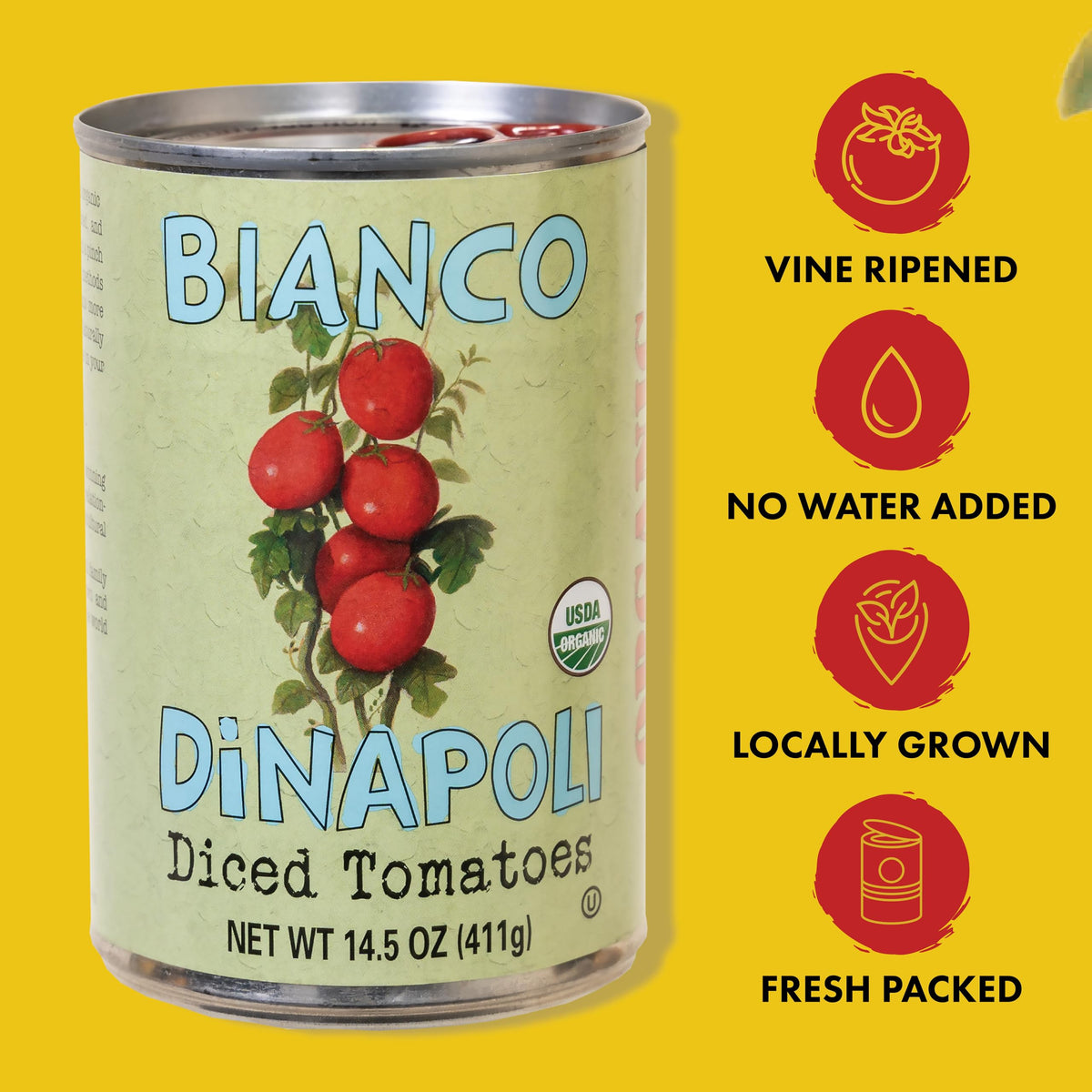 Bianco DiNapoli Organic Diced Tomatoes in Puree – Vine-Ripened CA, 14.5 oz, Pack of 12