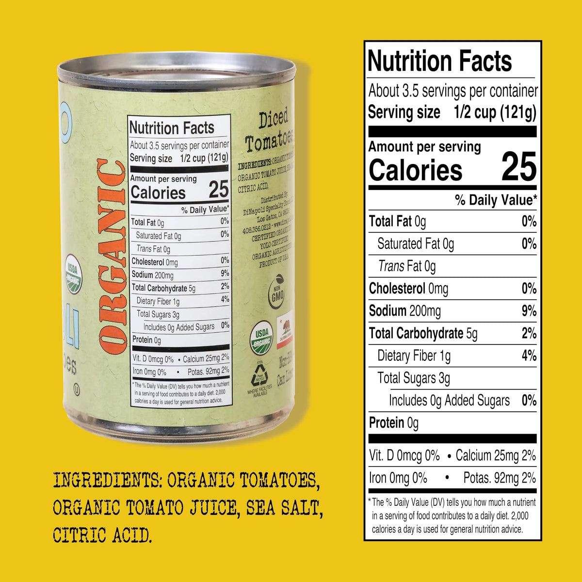 Bianco DiNapoli Organic Diced Tomatoes in Puree – Vine-Ripened CA, 14.5 oz, Pack of 12