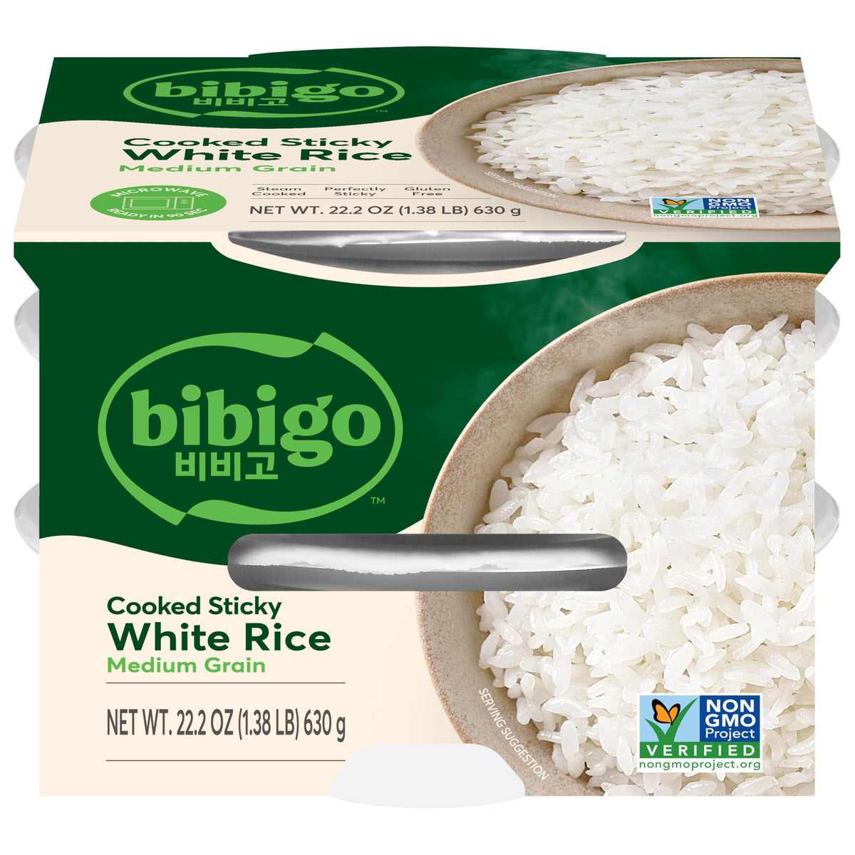 Bibigo Korean Sticky White Rice Bowls – Microwavable, Non-GMO, 18-Pack (7.4 oz each)
